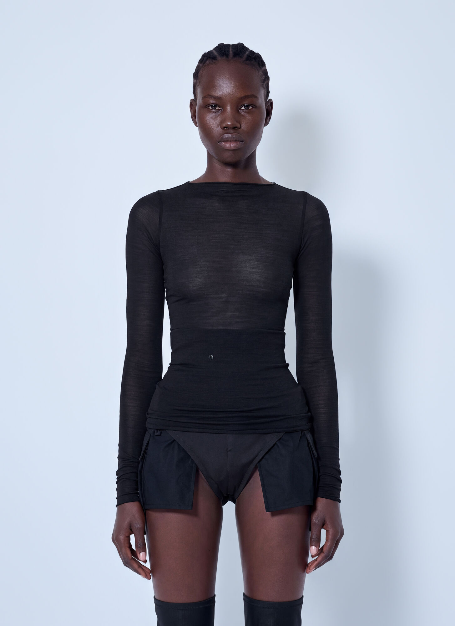 Rick Owens Women's Black Long Sleeve Wool Silk Tee - Woman Tops It - 44