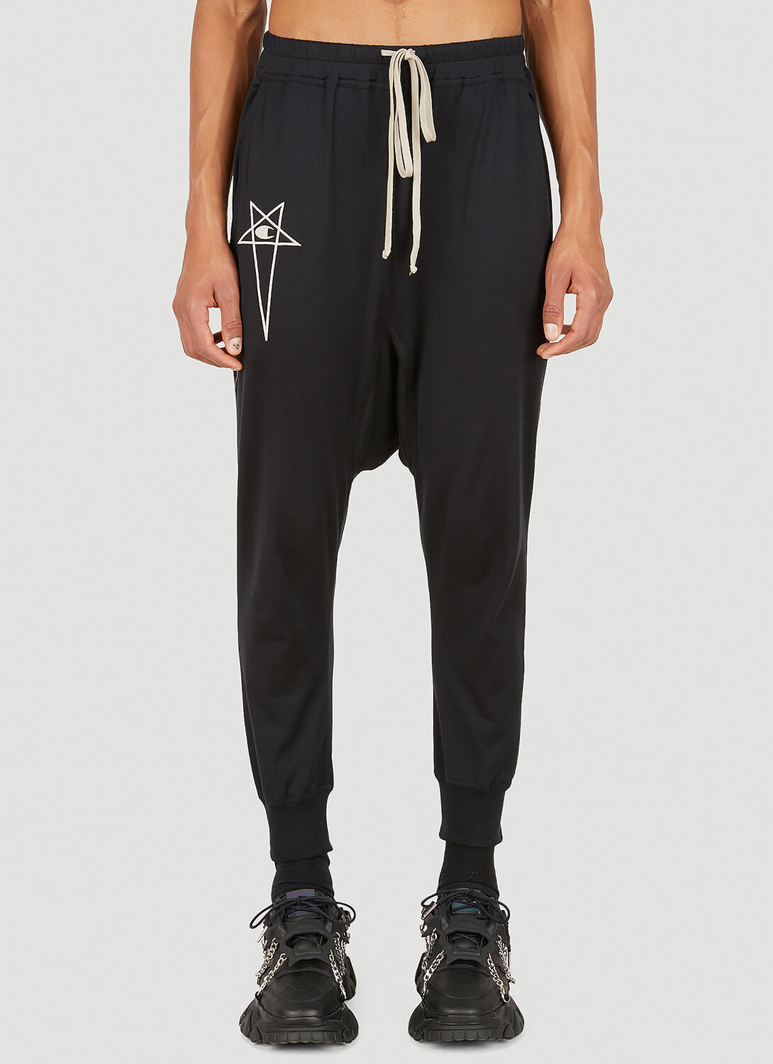 Rick Owens X Champion Dropped-crotch Star-logo Embroidered Trousers In Black