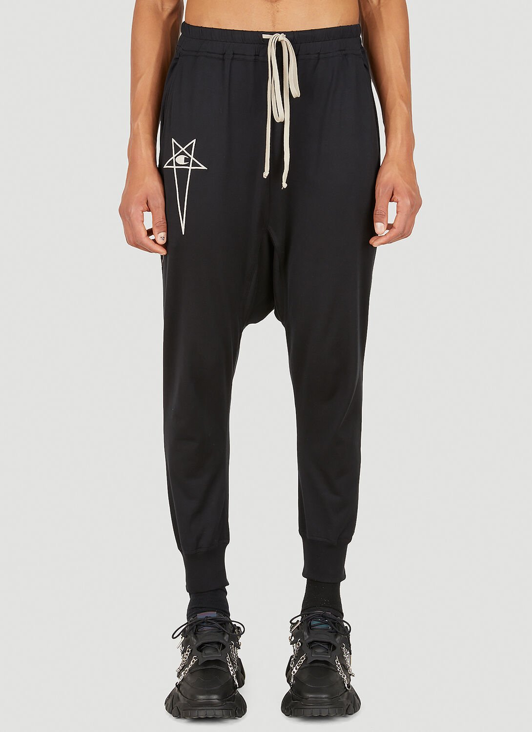 Rick Owens X Champion Dropped-crotch Star-logo Embroidered Trousers In Black