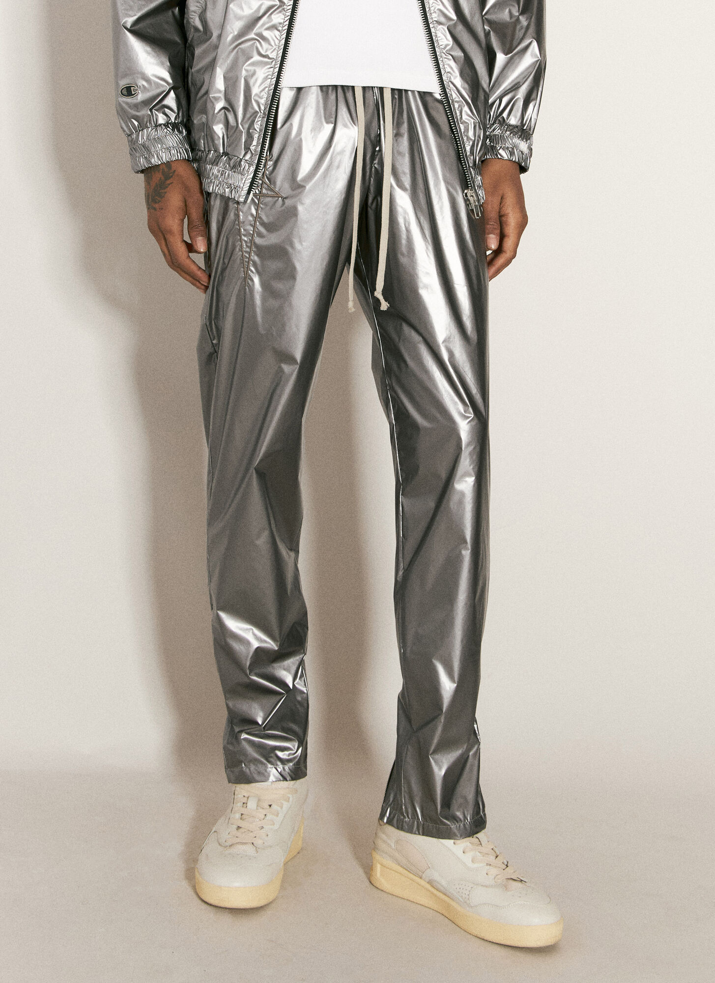 Shop Rick Owens X Champion Logo Embroidery Track Pants In Silver
