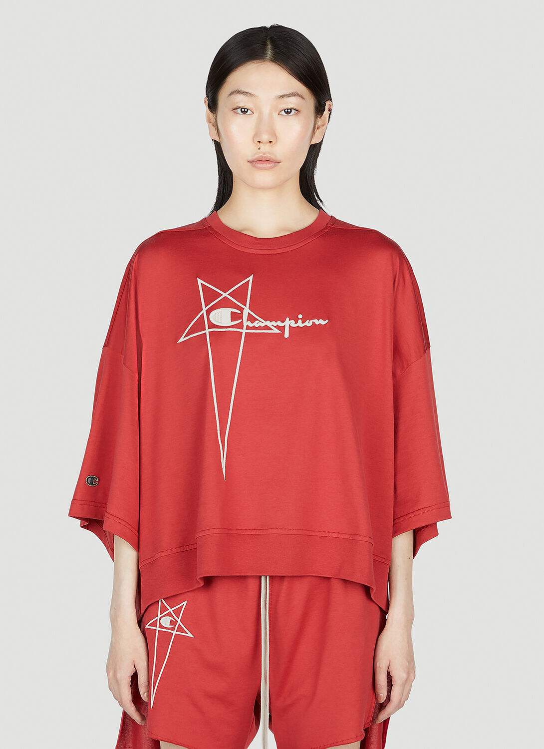 Rick Owens X Champion Tommy T Cropped 219404 In Red