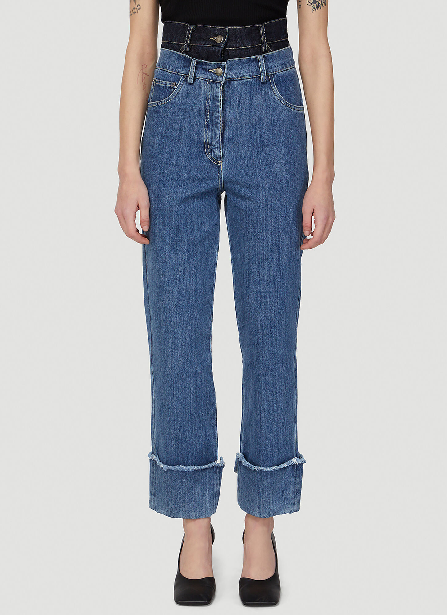 Rokh Contrast Waistline Jeans - Woman Jeans Blue Fr - 40