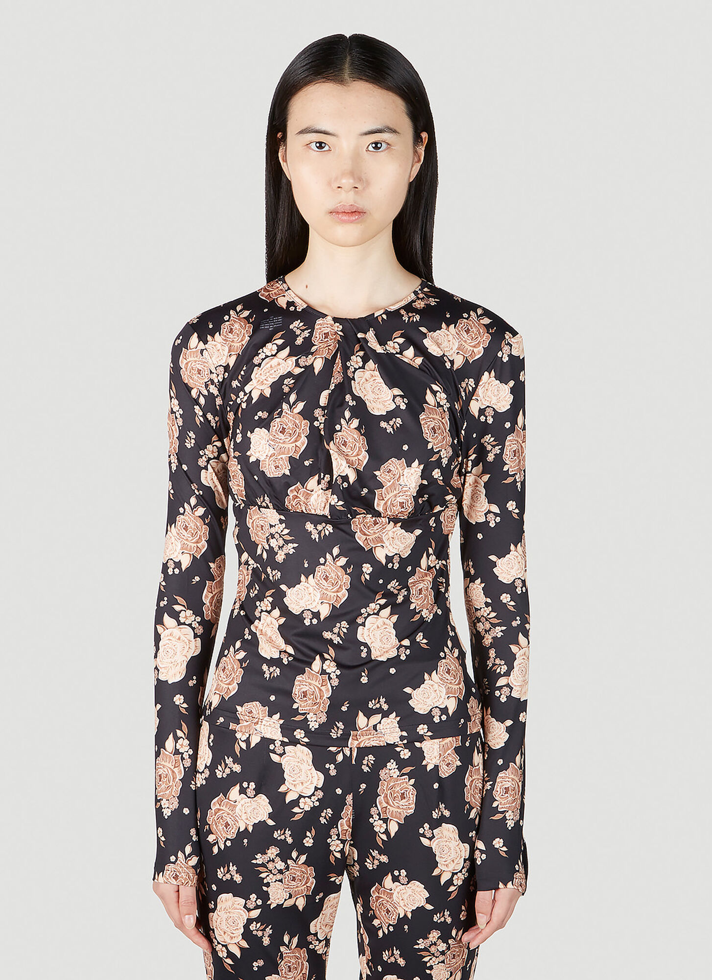 Rokh Floral Jersey Top - Woman Tops Black Fr - 40