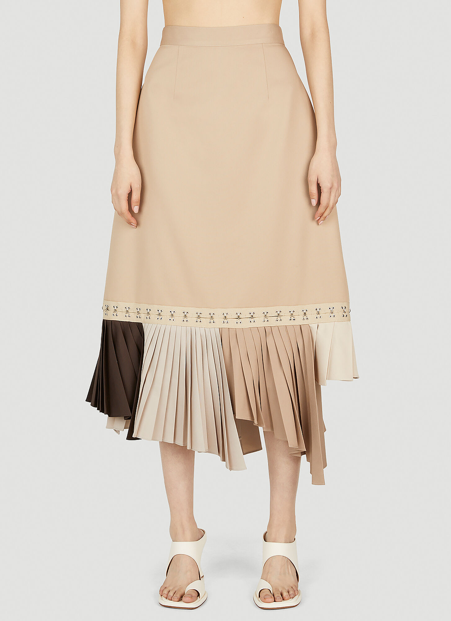 Rokh Women's Beige Hook And Eye Tape Pleat Skirt - Femme Jupes Fr - 34