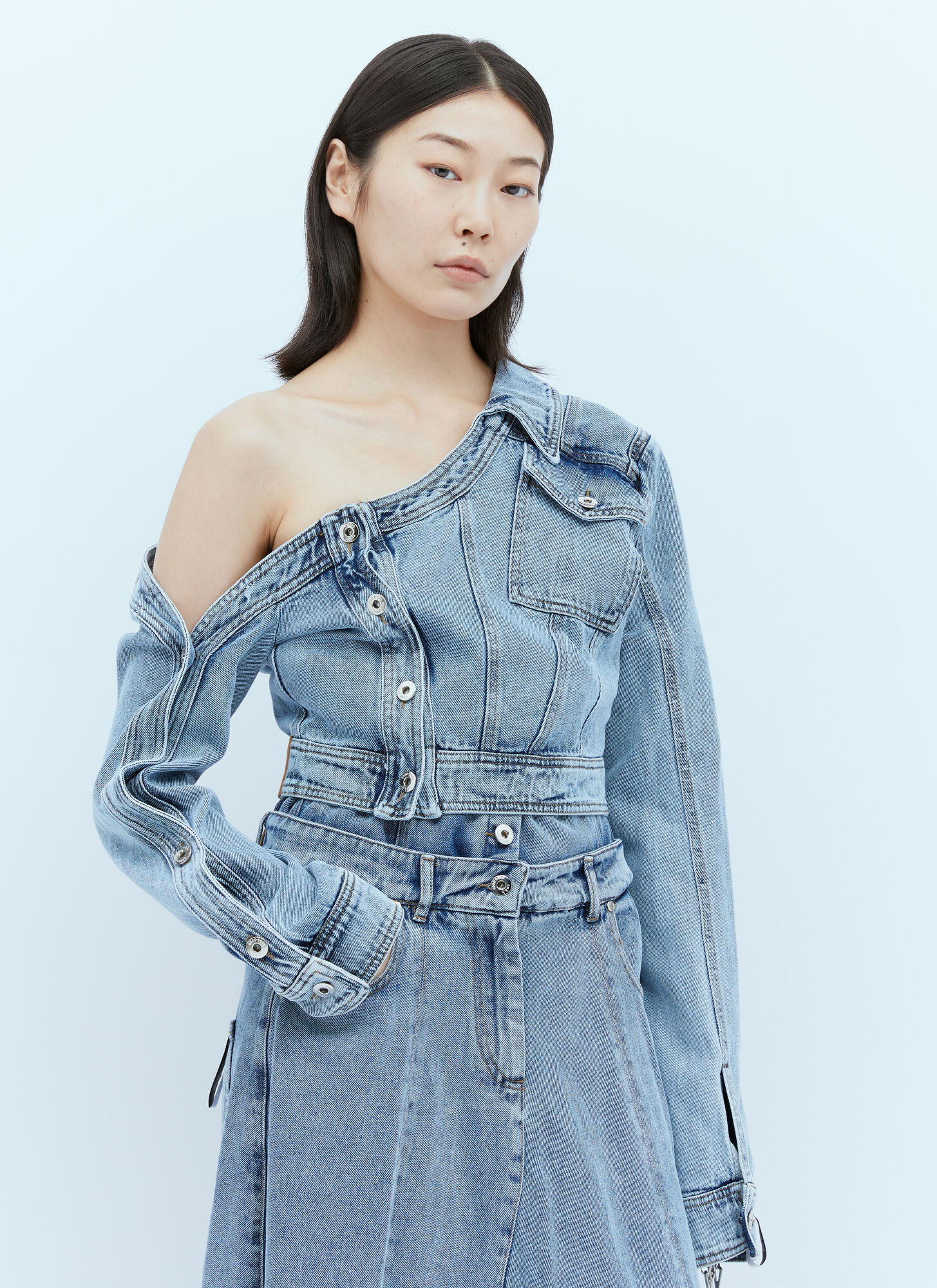  Rokh Rokh Asymmetric Neck Denim Jacket - Frau Jacken Blue Eu - 34 
