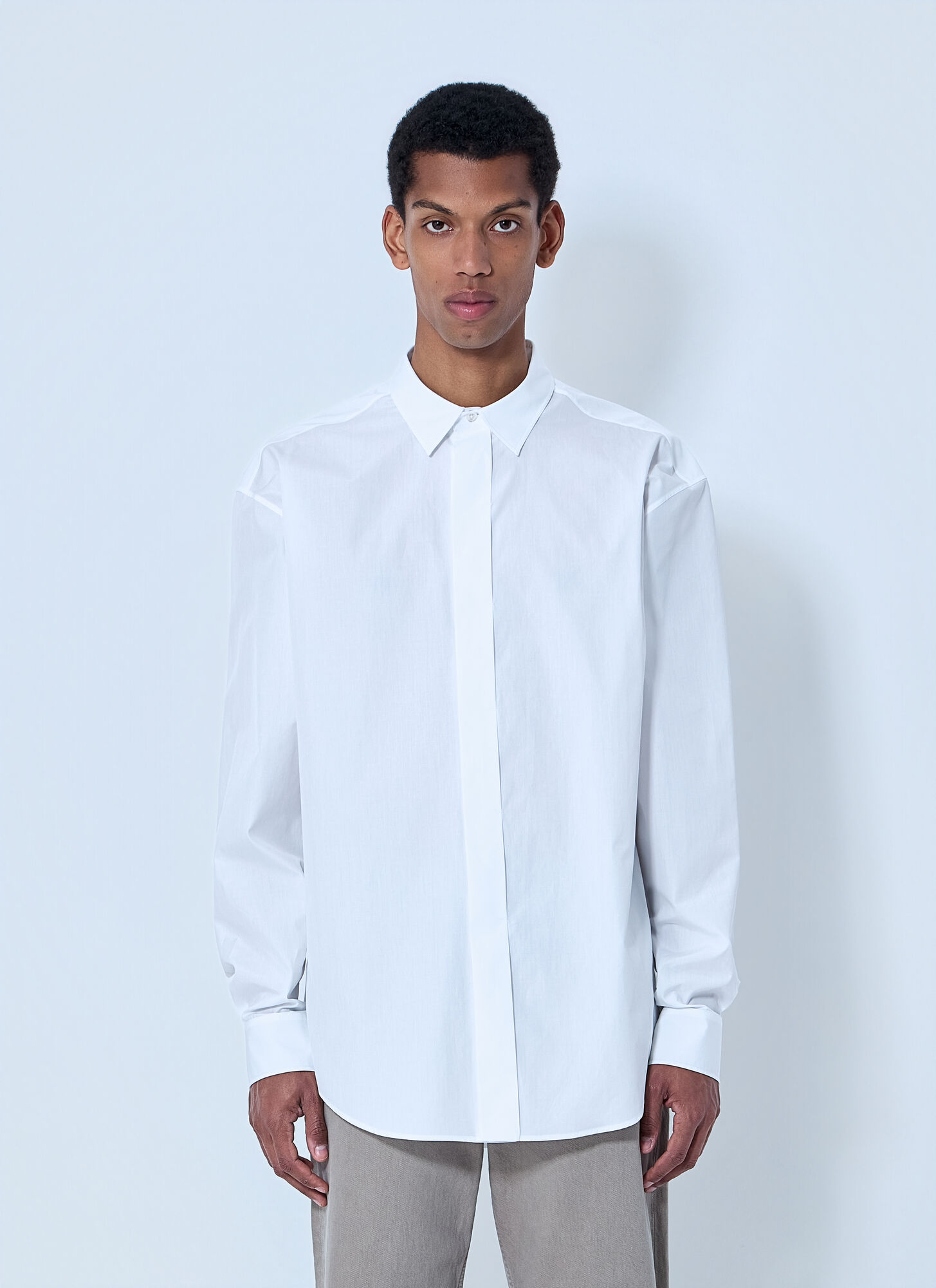 The Row Men's White Cotton Poplin Long-Sleeve Shirt - Man Shirts L