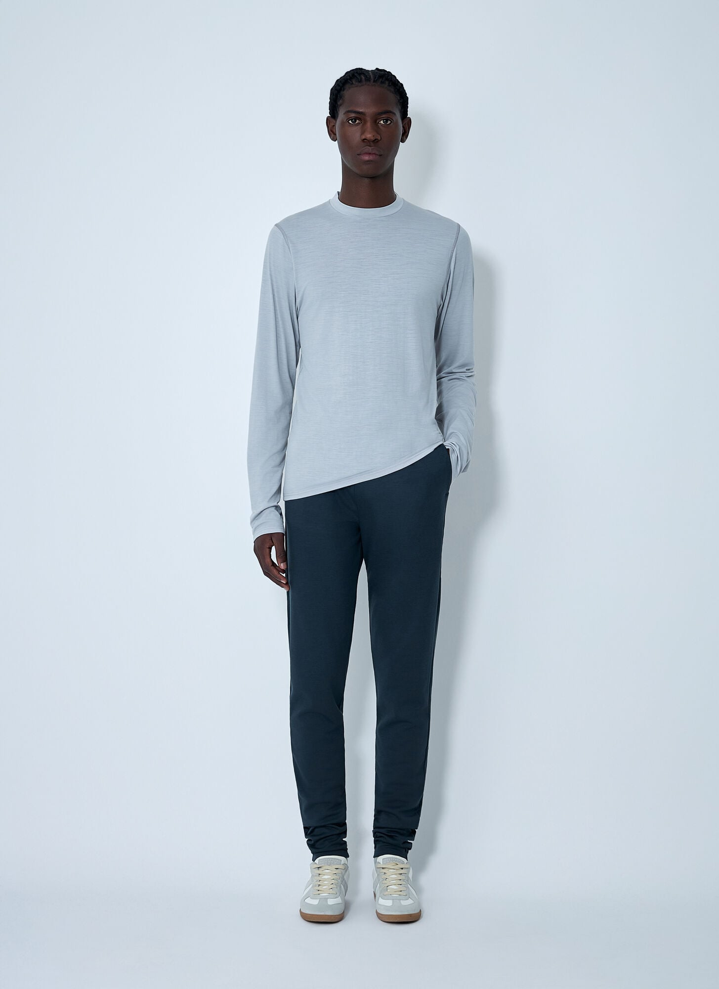  Rier Rier Long Sleeve Crewneck Top - Mann Tops Grey L 
