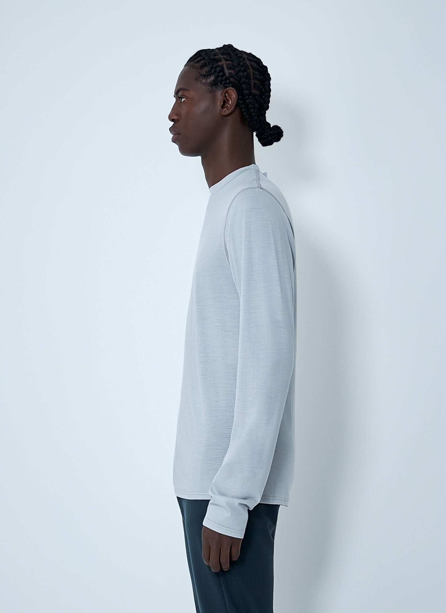  Rier Rier Long Sleeve Crewneck Top - Mann Tops Grey L 
