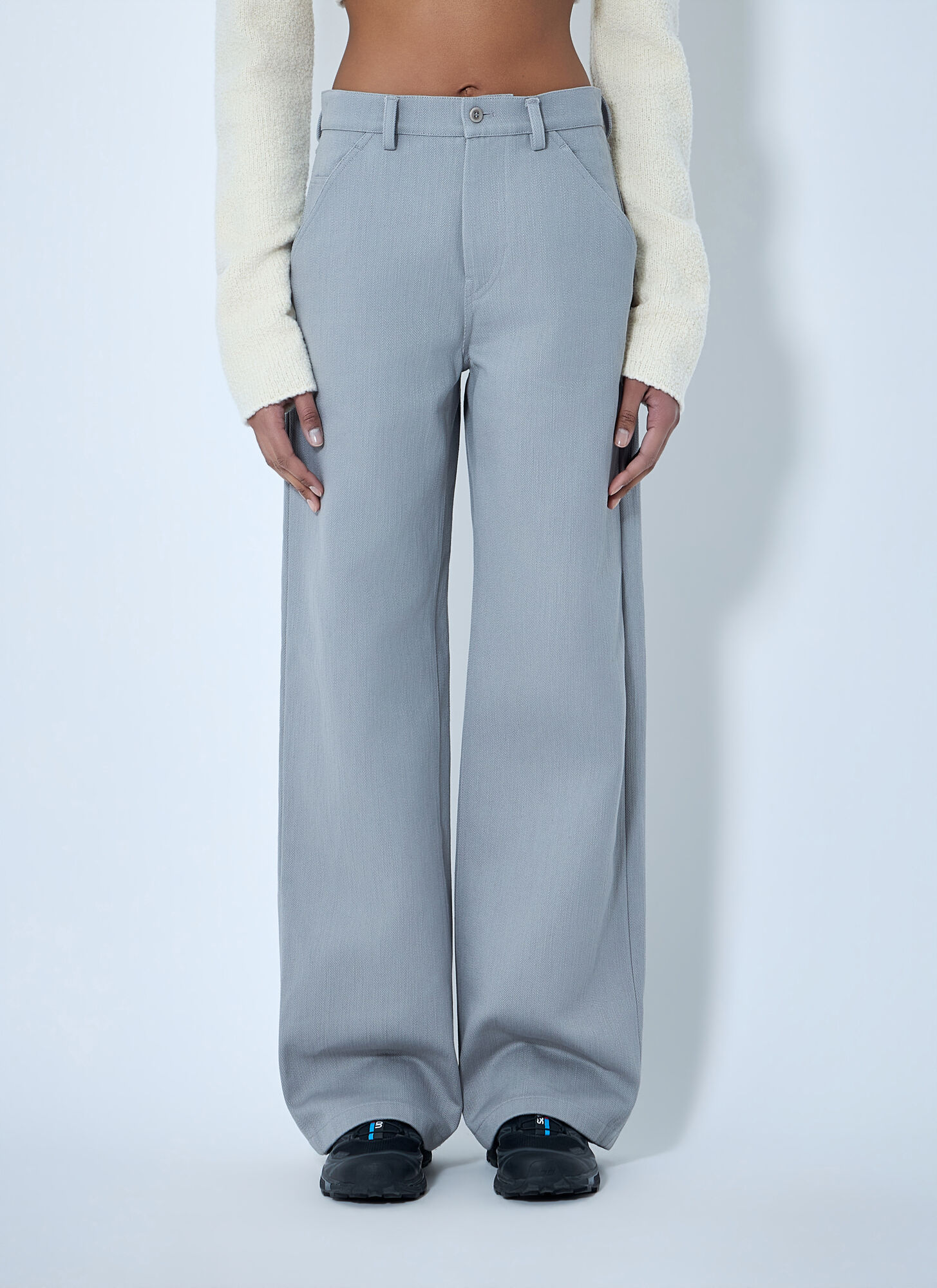 Rier Women's Grey Wide-Leg Tailored Trousers - Woman Pants S