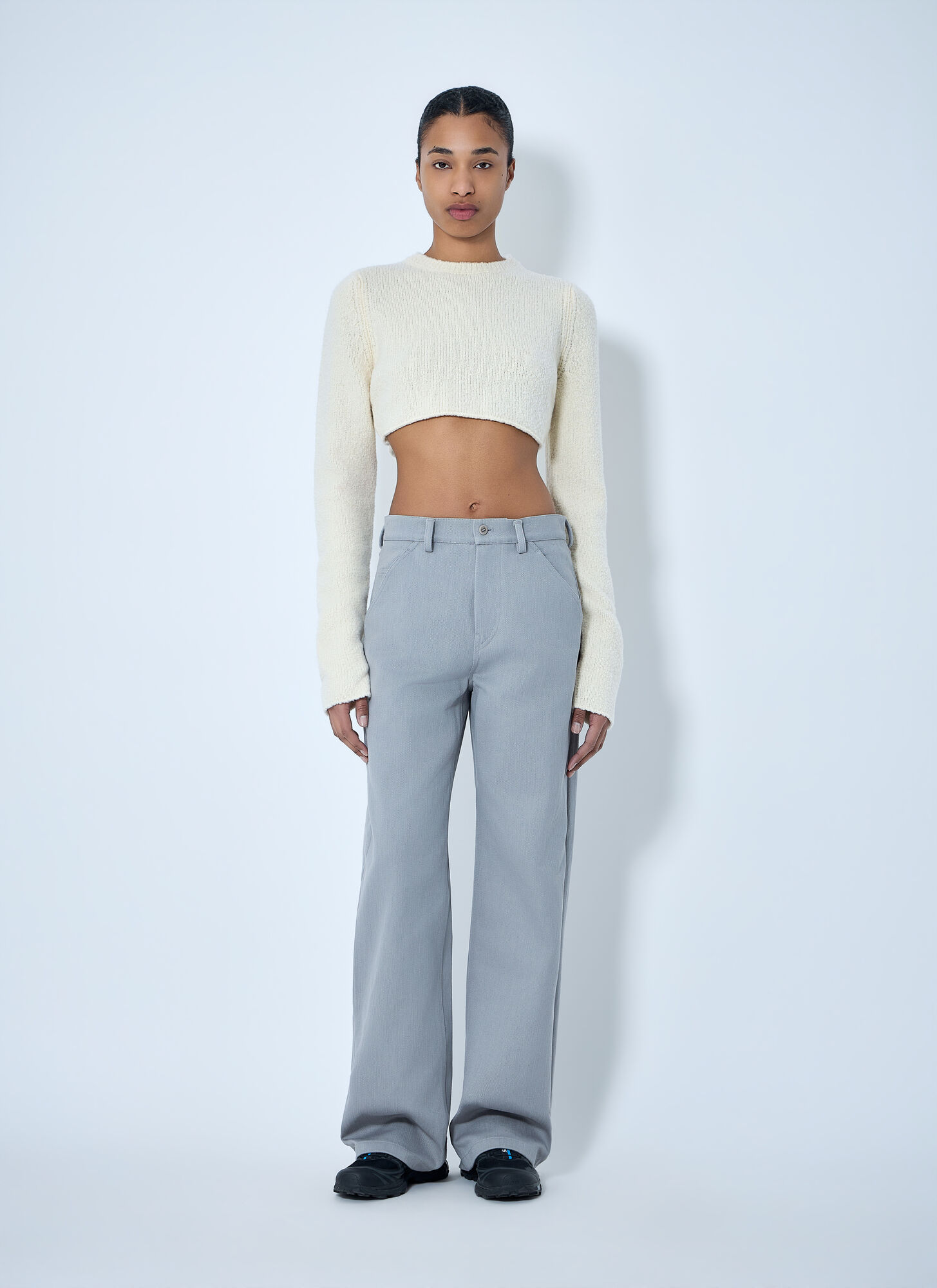  Rier Rier Cropped Knit Sweater - Frau Strick Beige S 