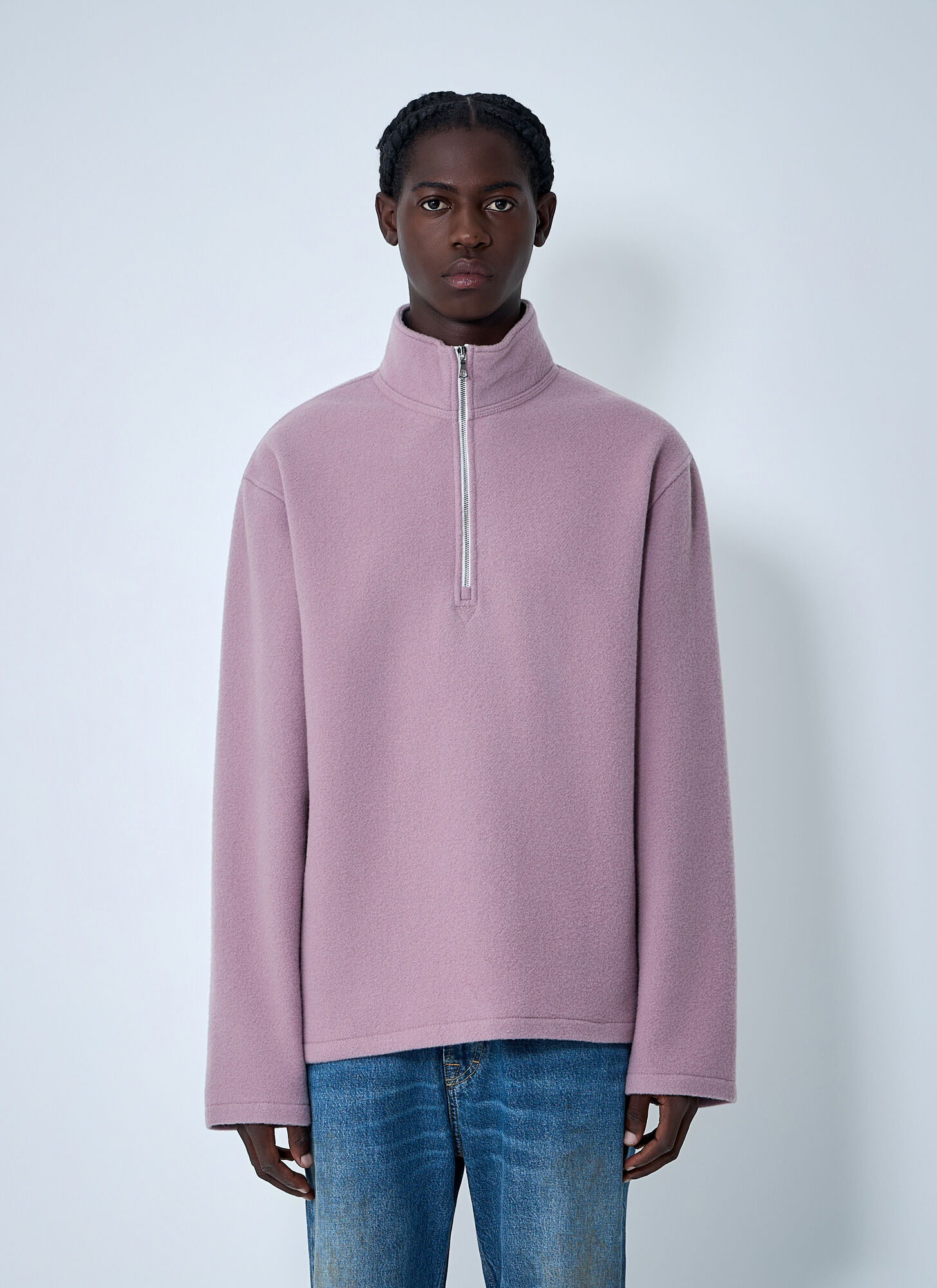 Rier Unisex Lilac Zip-Up Fleece Sweatshirt - Sweatshirts Xl