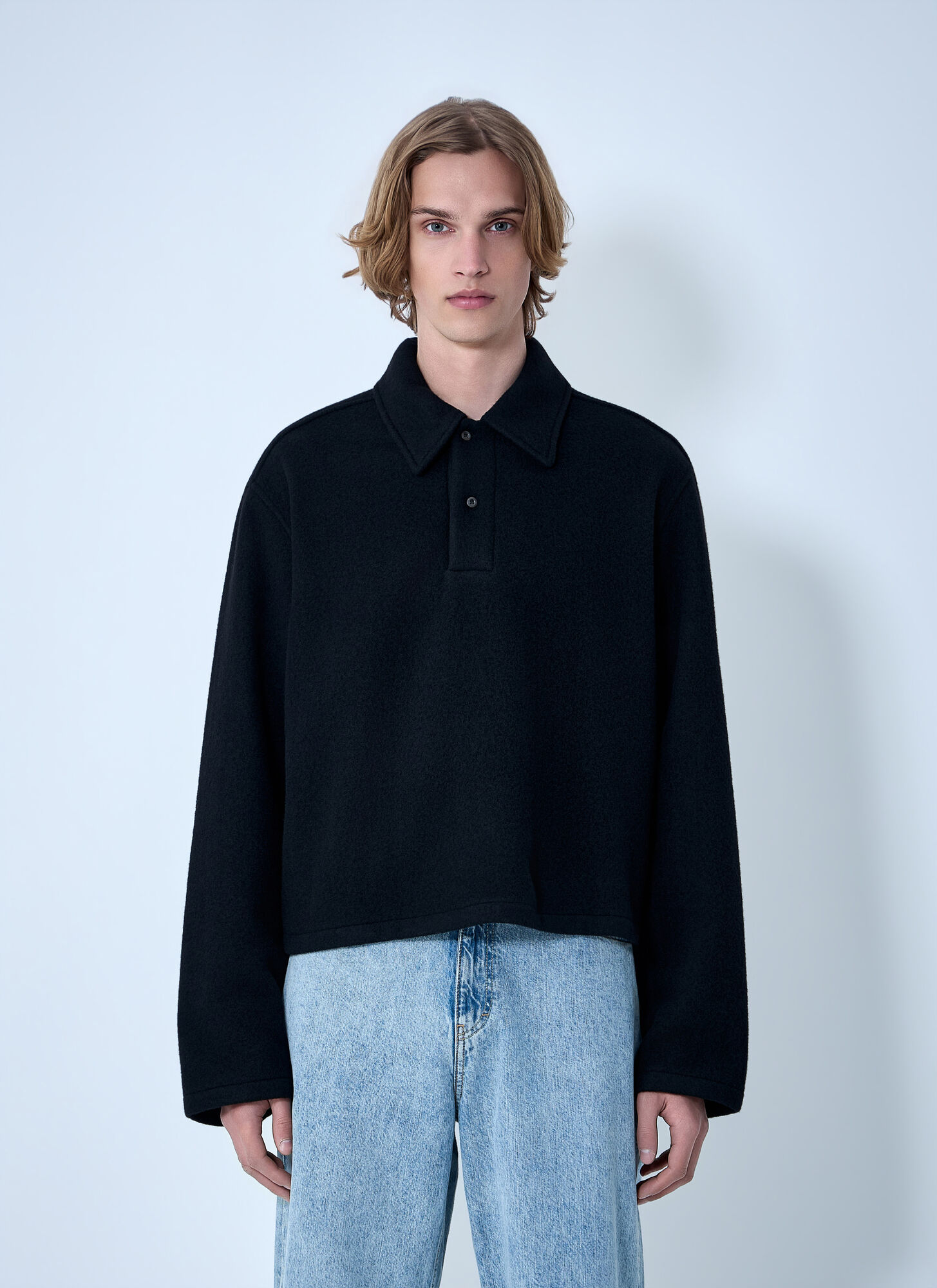 Rier Unisex Black Wool Blend Polo Sweater - Polo Shirts Xl