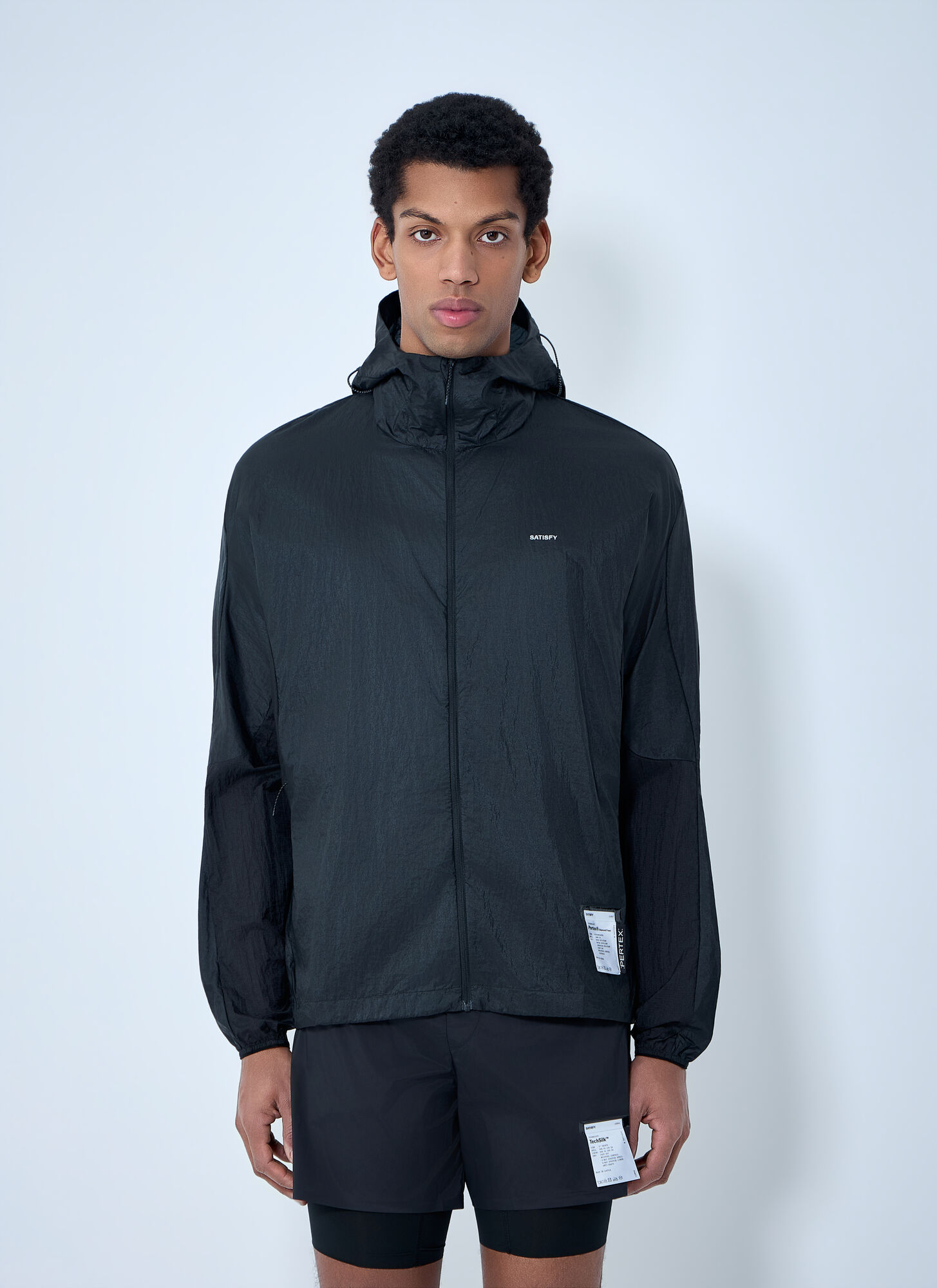 Satisfy Men's Black Hooded Windbreaker Jacket - Man Jackets M