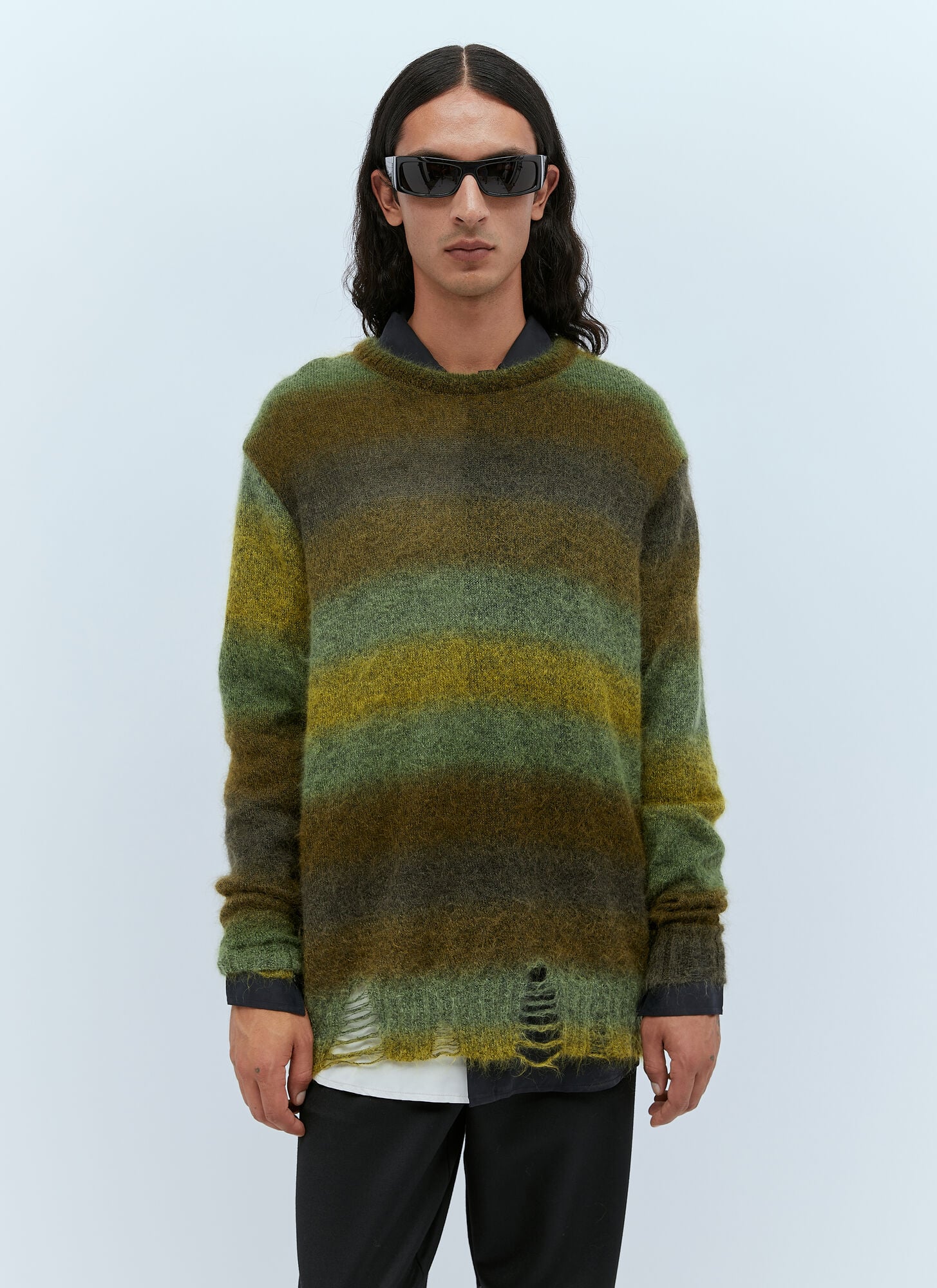  Song For The Mute Song For The Mute Distressed Oversized Mohair Sweater - Mann Strick Green M 