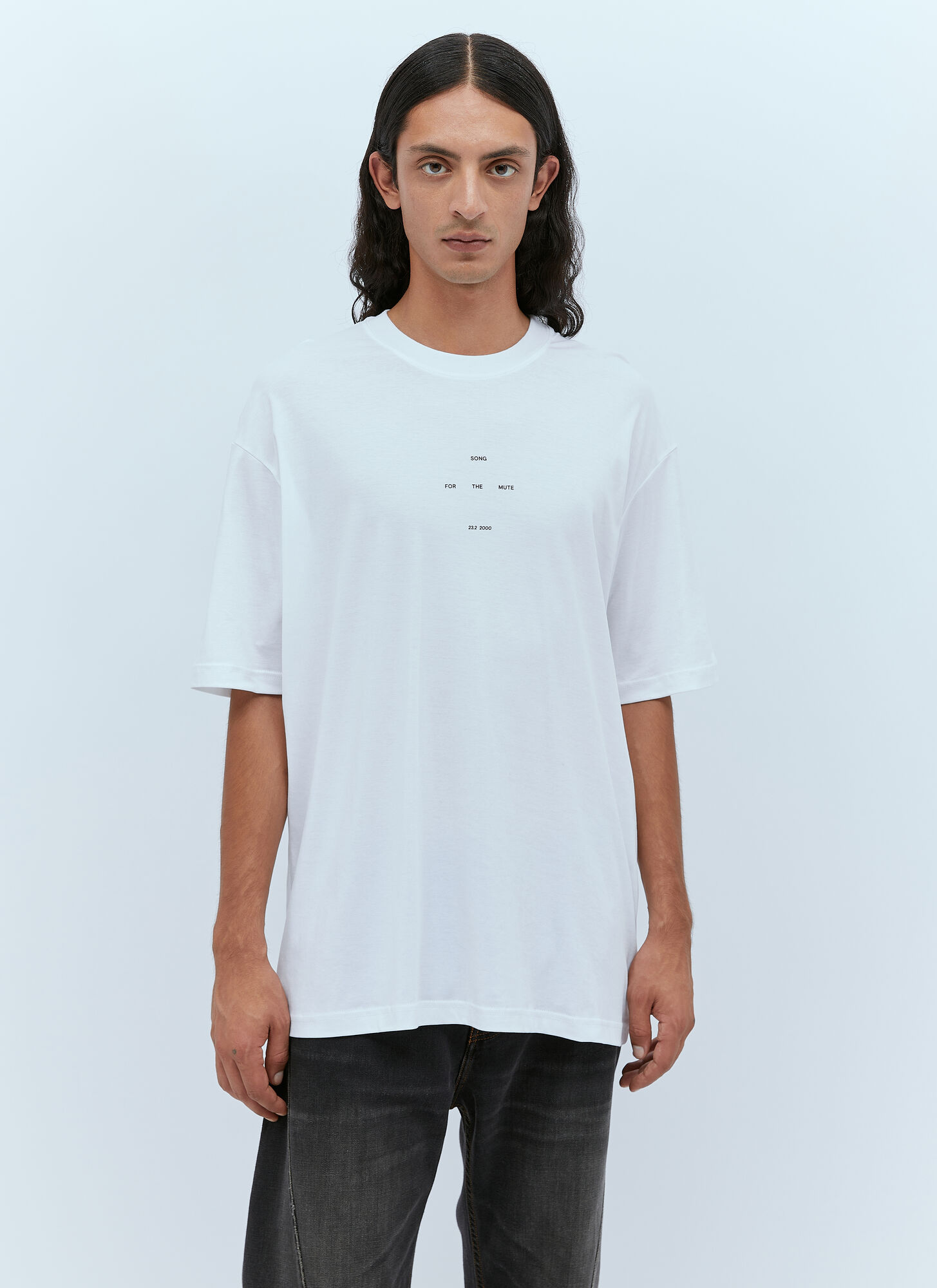 Song For The Mute Men's White Oversized Logo Print T-Shirt - Man T-Shirts Eu - 52