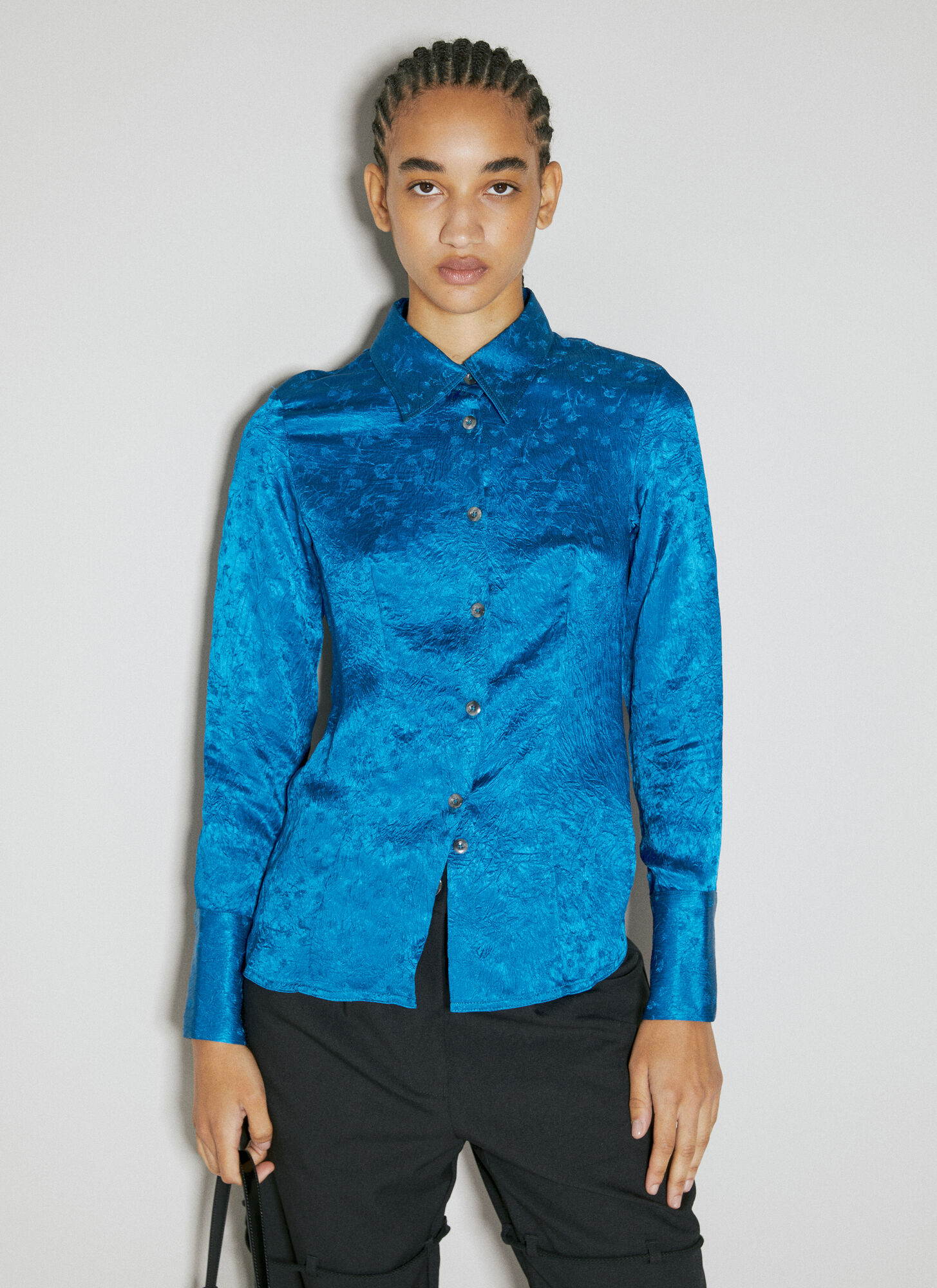 Song For The Mute Women's Blue Crinkle Fitted Shirt - Woman Shirts Fr - 40