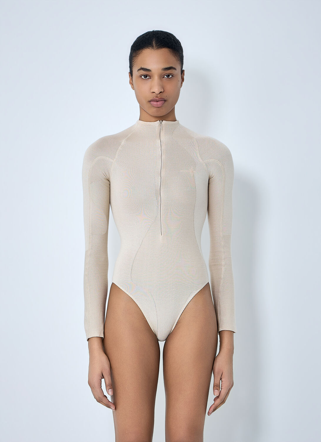SKIN SERIES High-neck Bodysuit In Ribbed Knit - Woman Tops Beige M