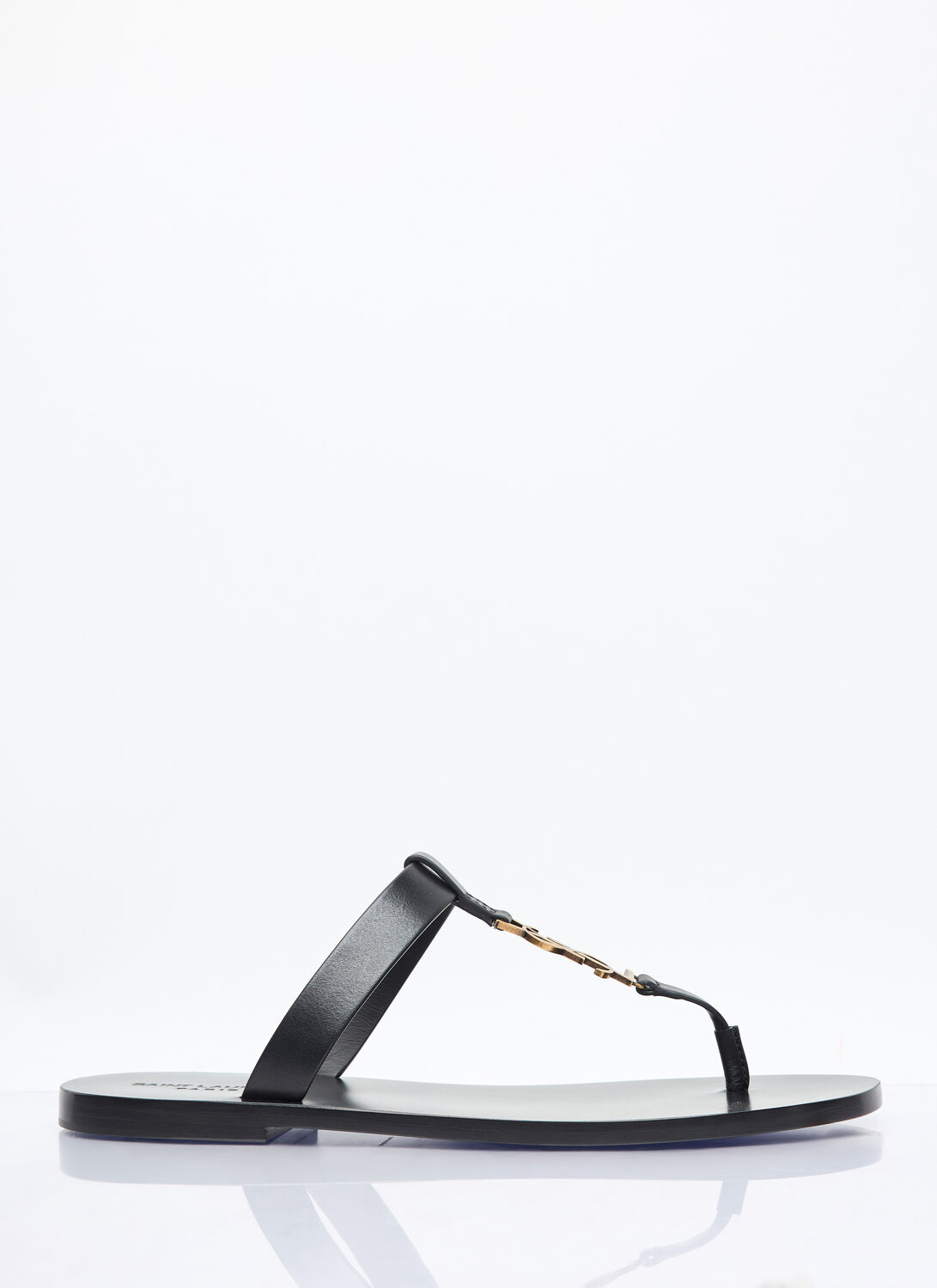 Shop Saint Laurent Cassandre Leather Slides In Black