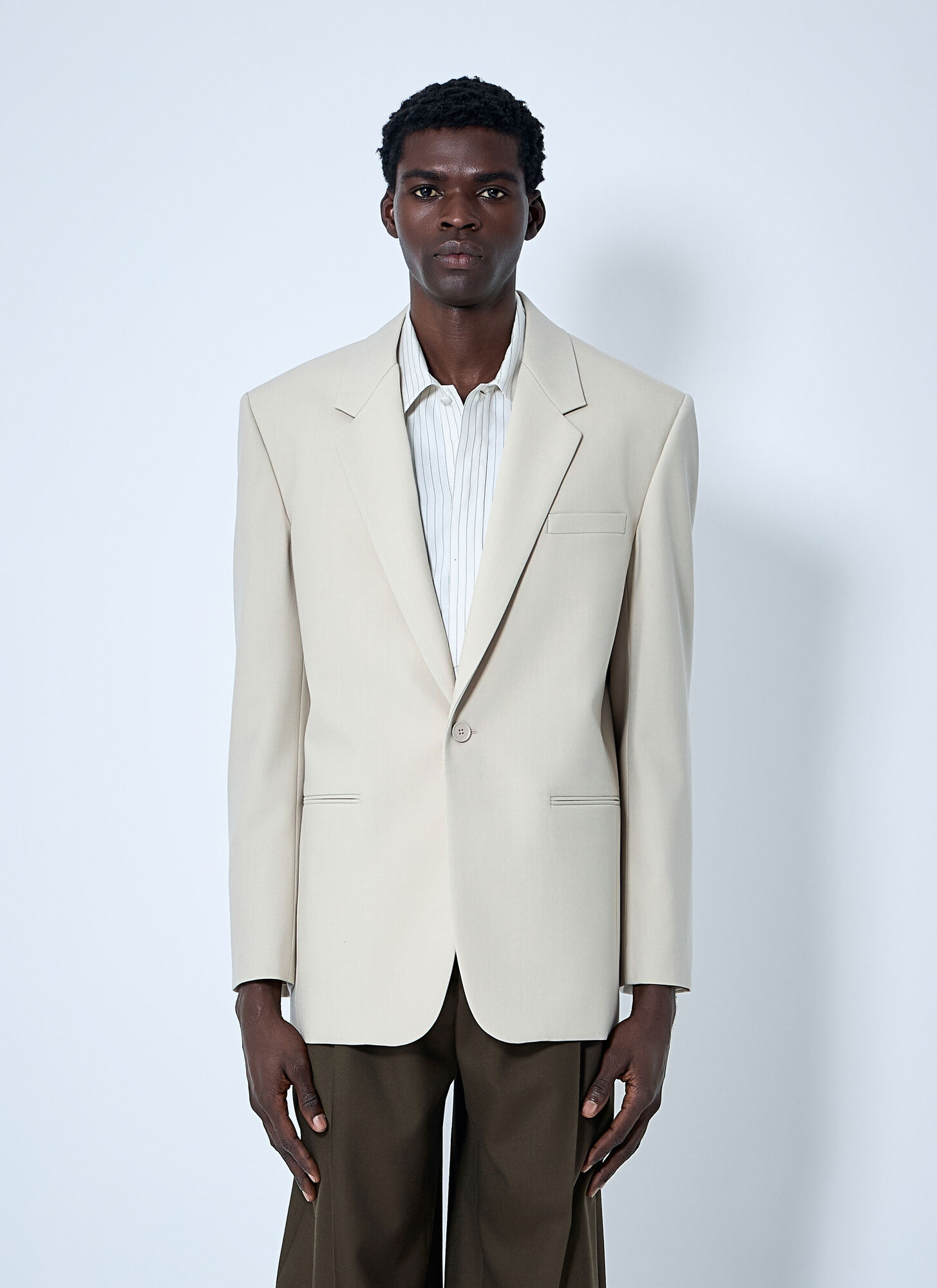 Saint Laurent Men's Beige Yves Single-Breasted Blazer - Man Blazers Eu - 48