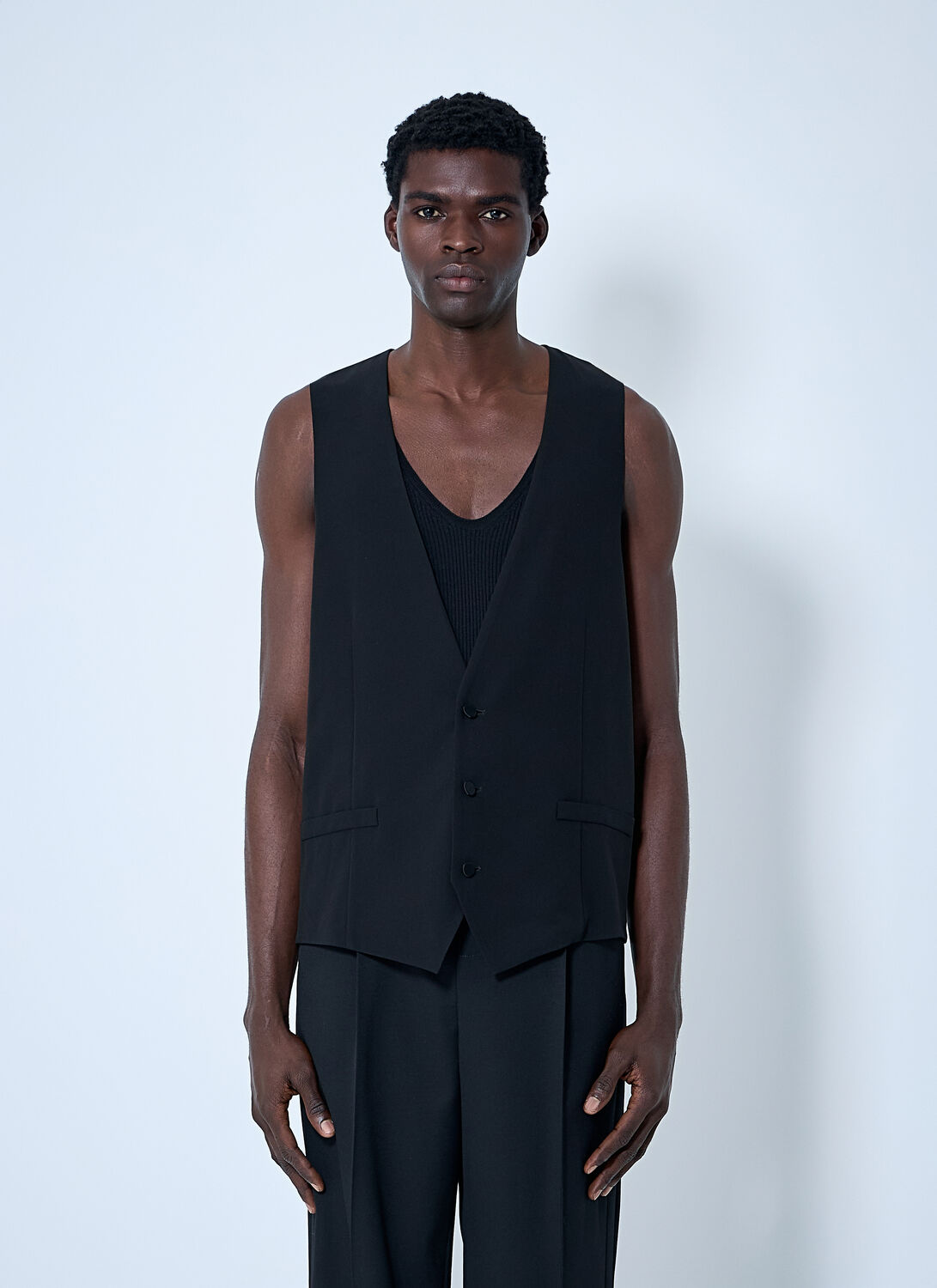 Saint Laurent Silk Crepe Waistcoat In Black