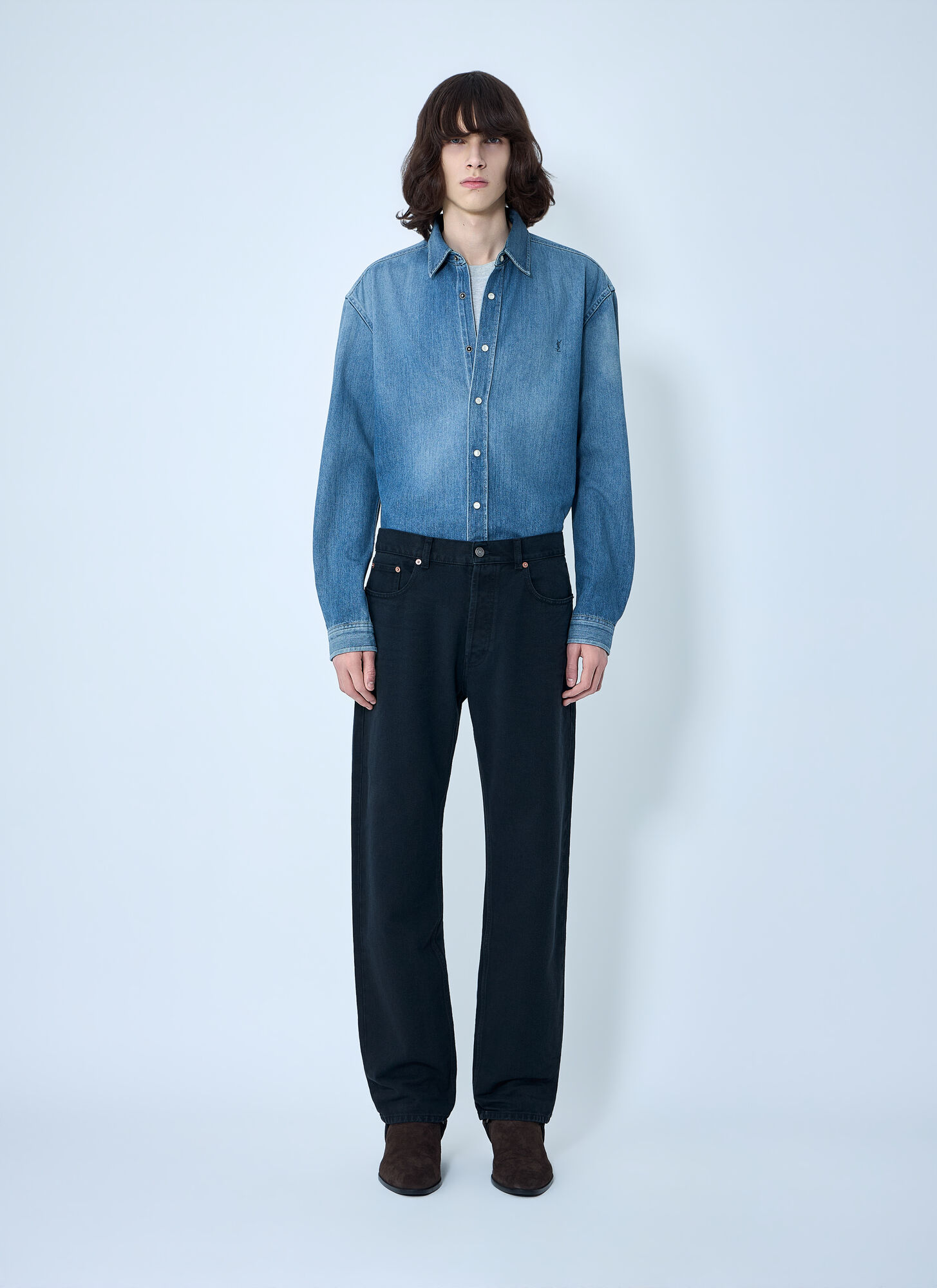  Saint Laurent Saint Laurent Cassandre Denim Shirt - Mann Hemden Blue L 