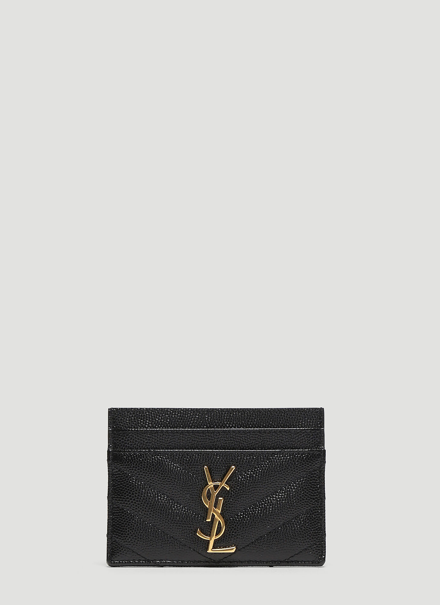 Saint Laurent Monogram Grain De Poudre Matelass Card Case - Woman Wallets & Cardholders Black One Size　サンローラン モノグラム グレイン ドゥ プードル マトラス カード ケース - 女性用 財布 & カードホルダー ブラック フリー サイズ Saint