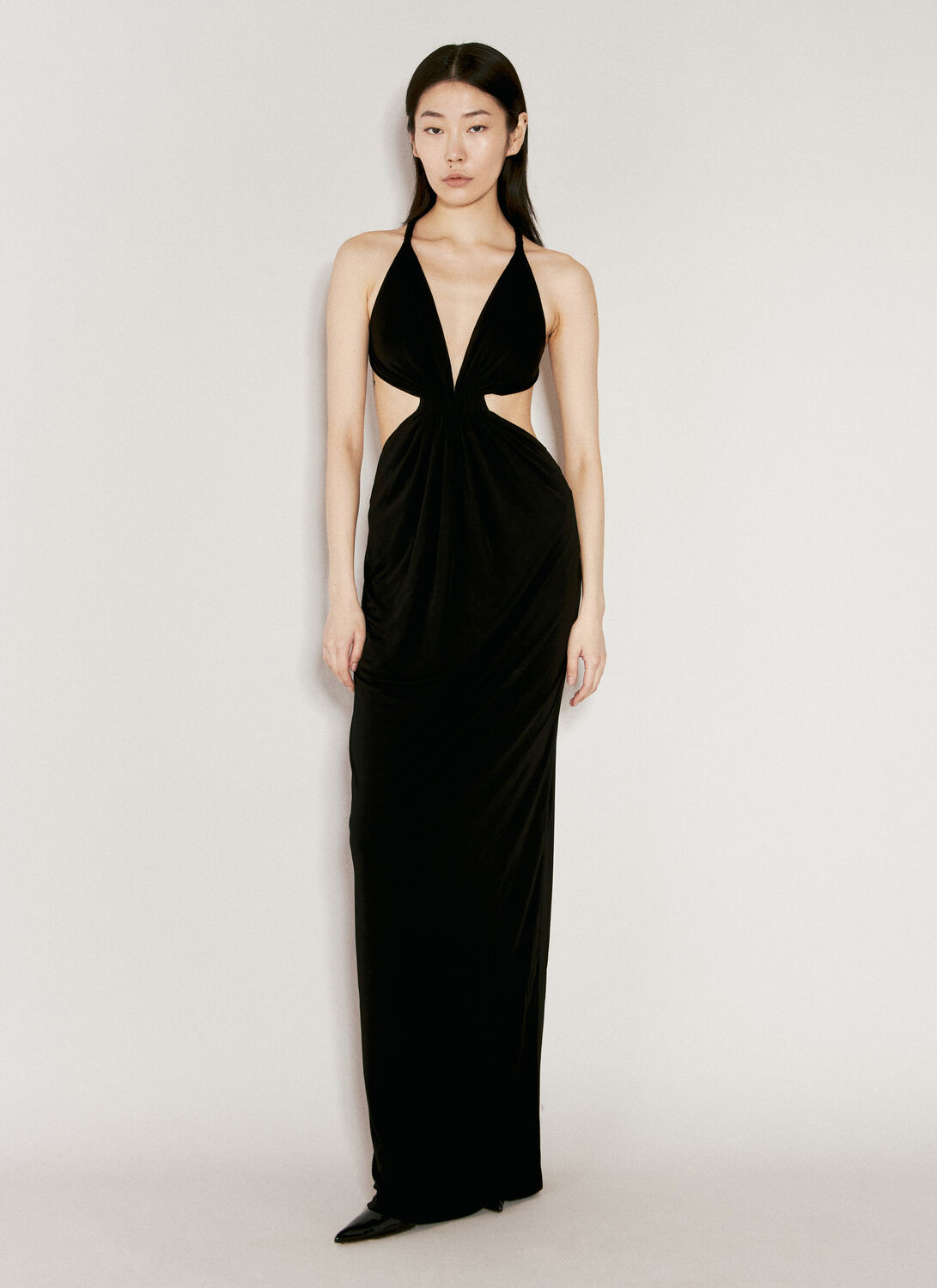 Saint Laurent Abito Lungo In Crepe Nero Donna In Black