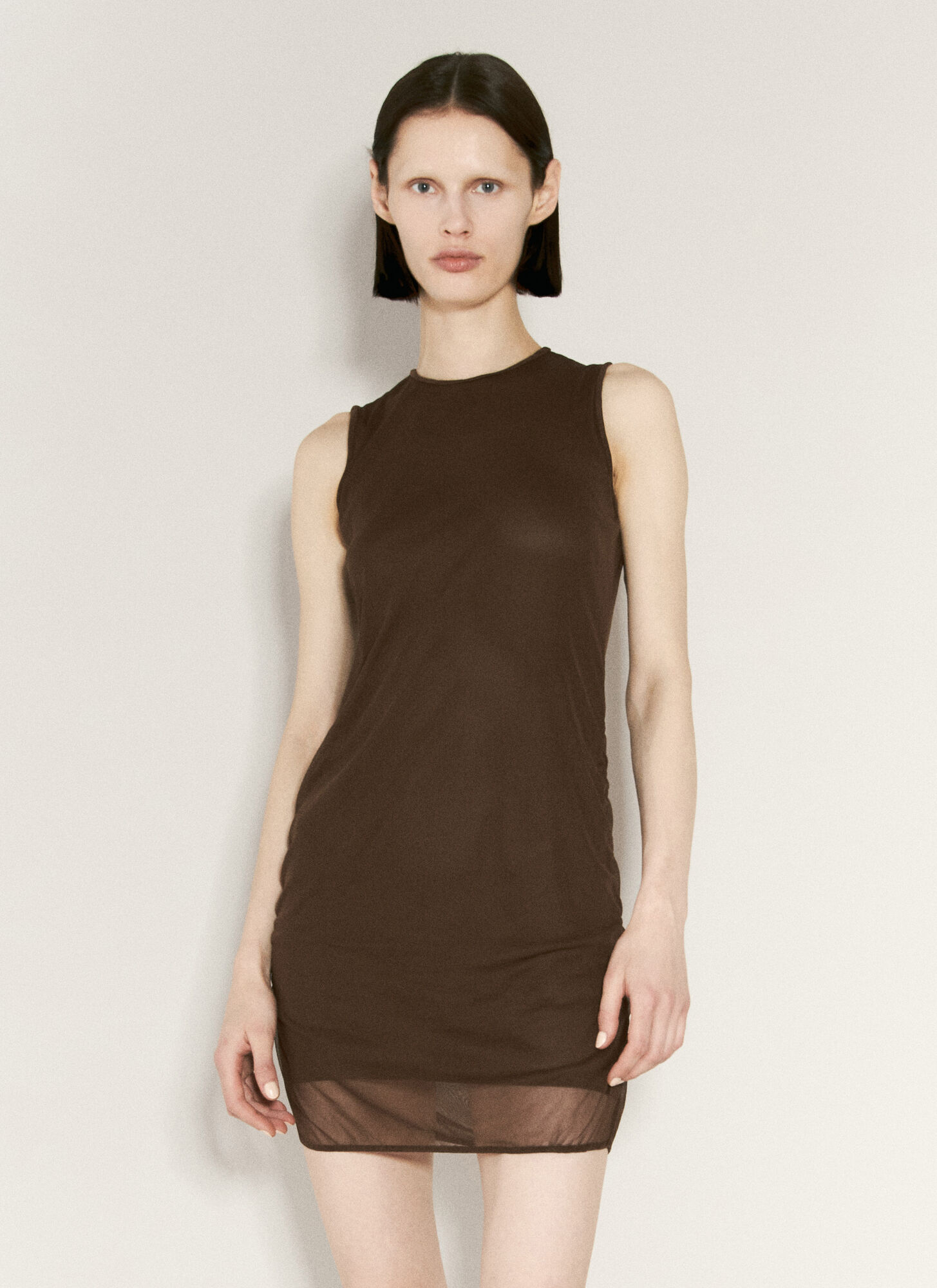 Shop Saint Laurent Tulle Tank Mini Dress In Brown