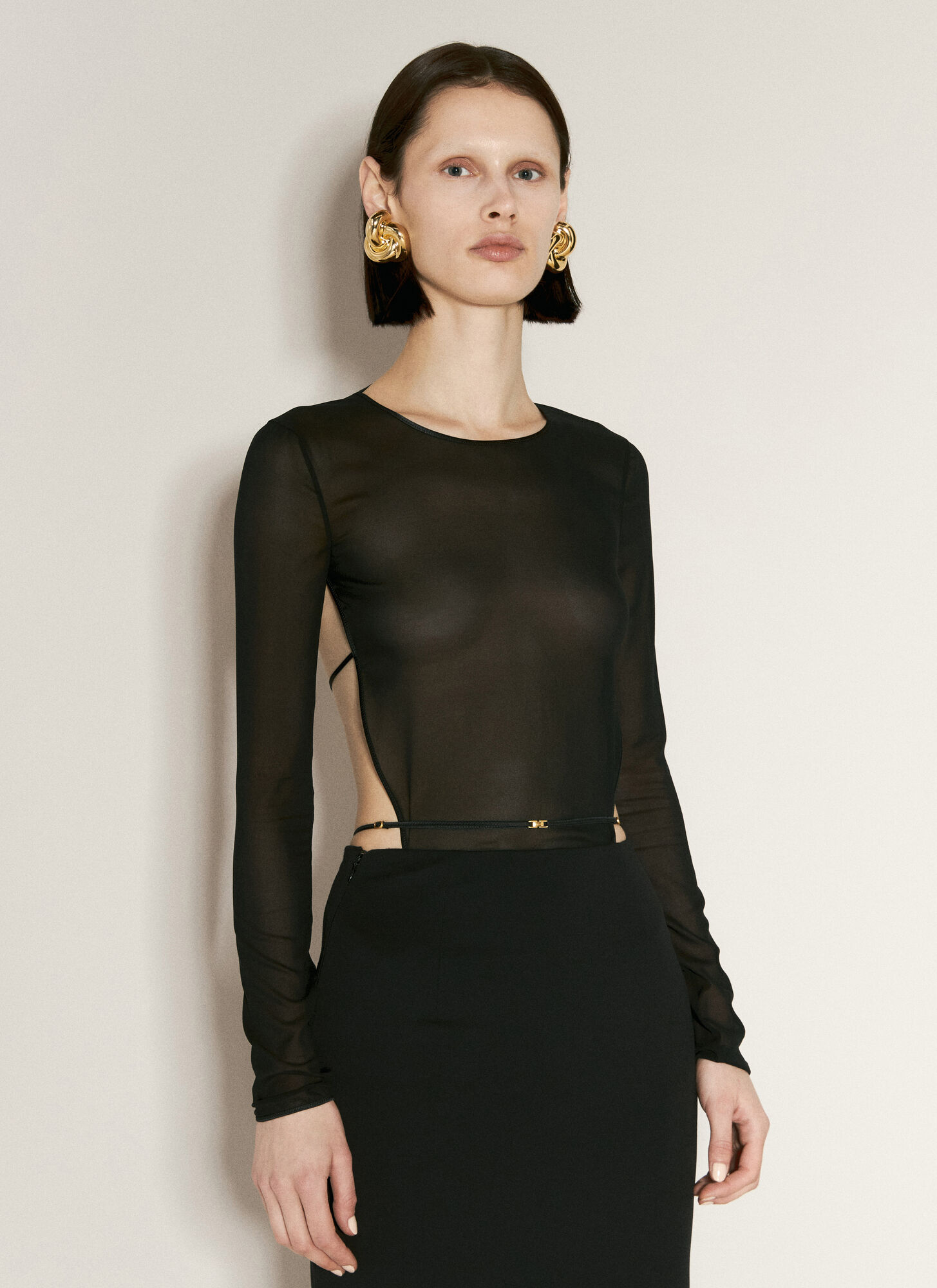 Shop Saint Laurent Long-sleeve Georgette Bodysuit In Black