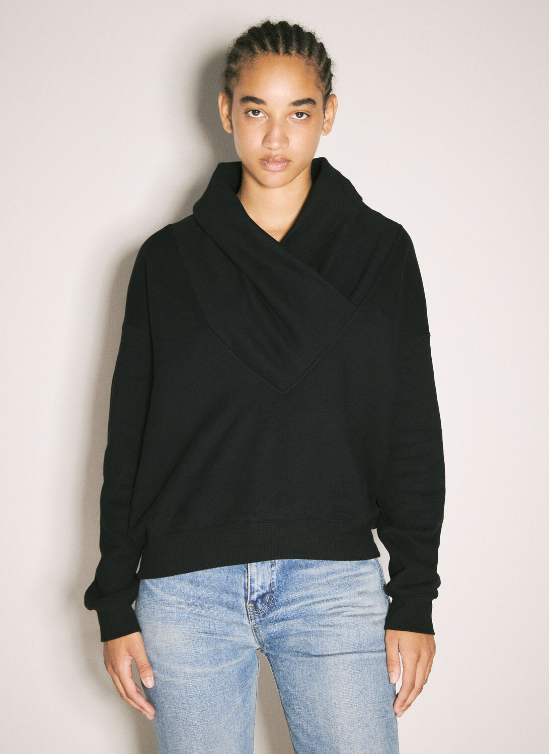 Saint Laurent Women's Hoodie Col Drape Molleton Doux Black In Black