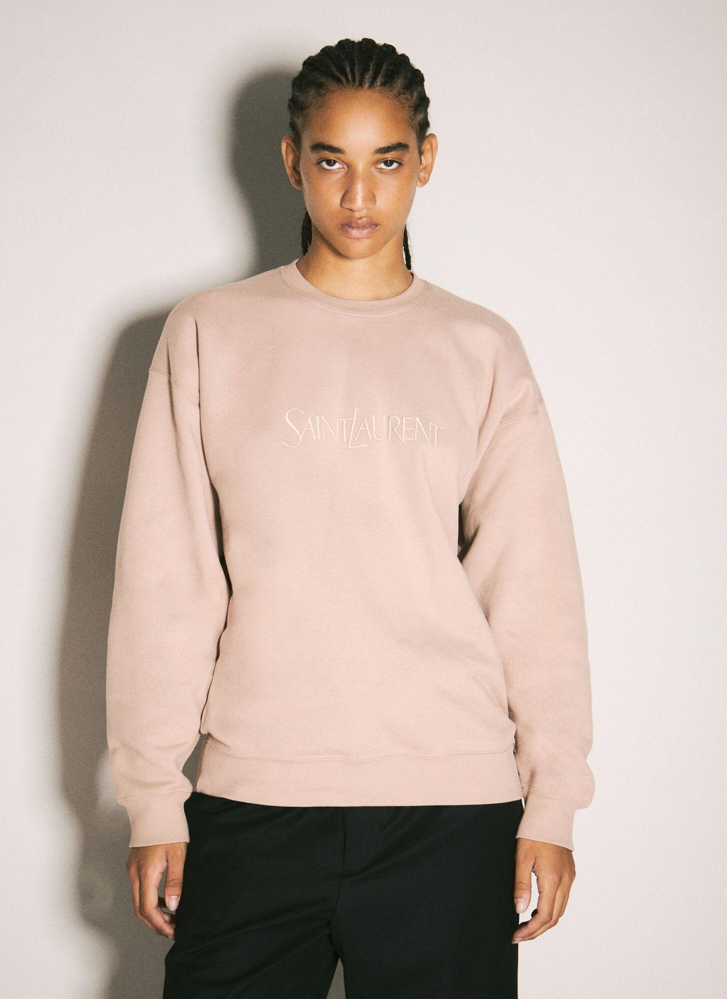 Saint Laurent Cotton Logo Sweatshirt In Beige