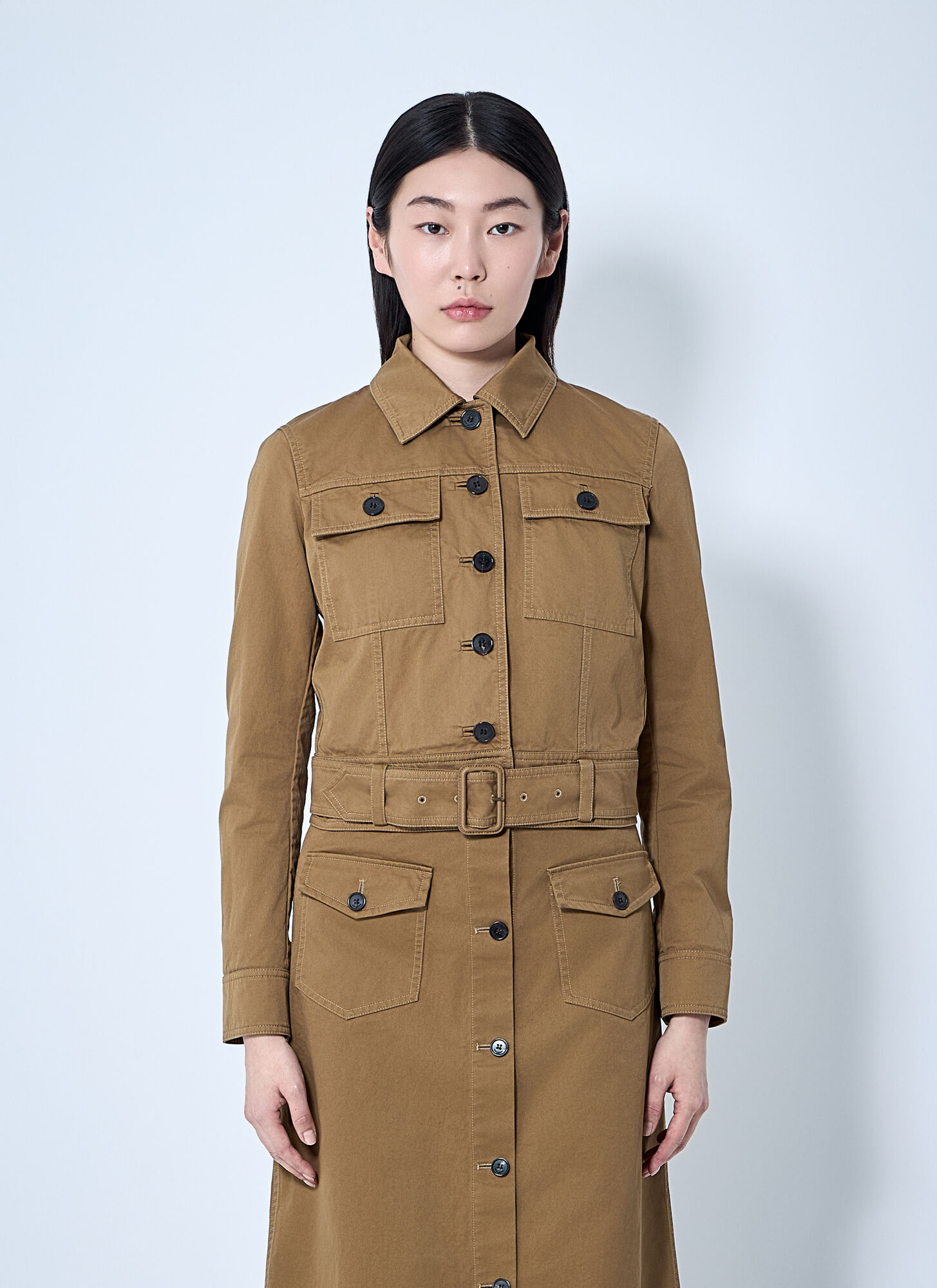Shop Saint Laurent Cotton Serge Crop Jacket In Brown