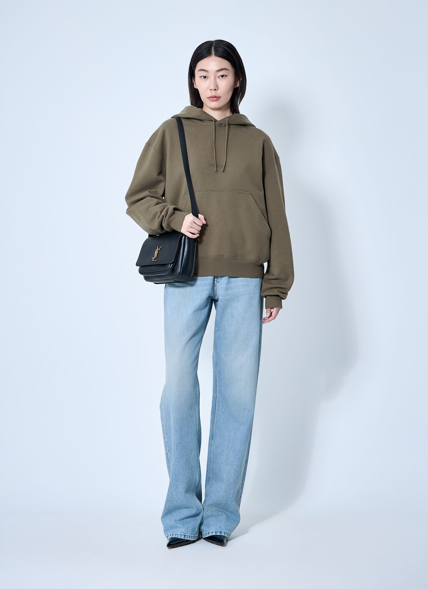  Saint Laurent Saint Laurent Hooded Logo Motif Sweatshirt - Frau Sweatshirts Beige M 
