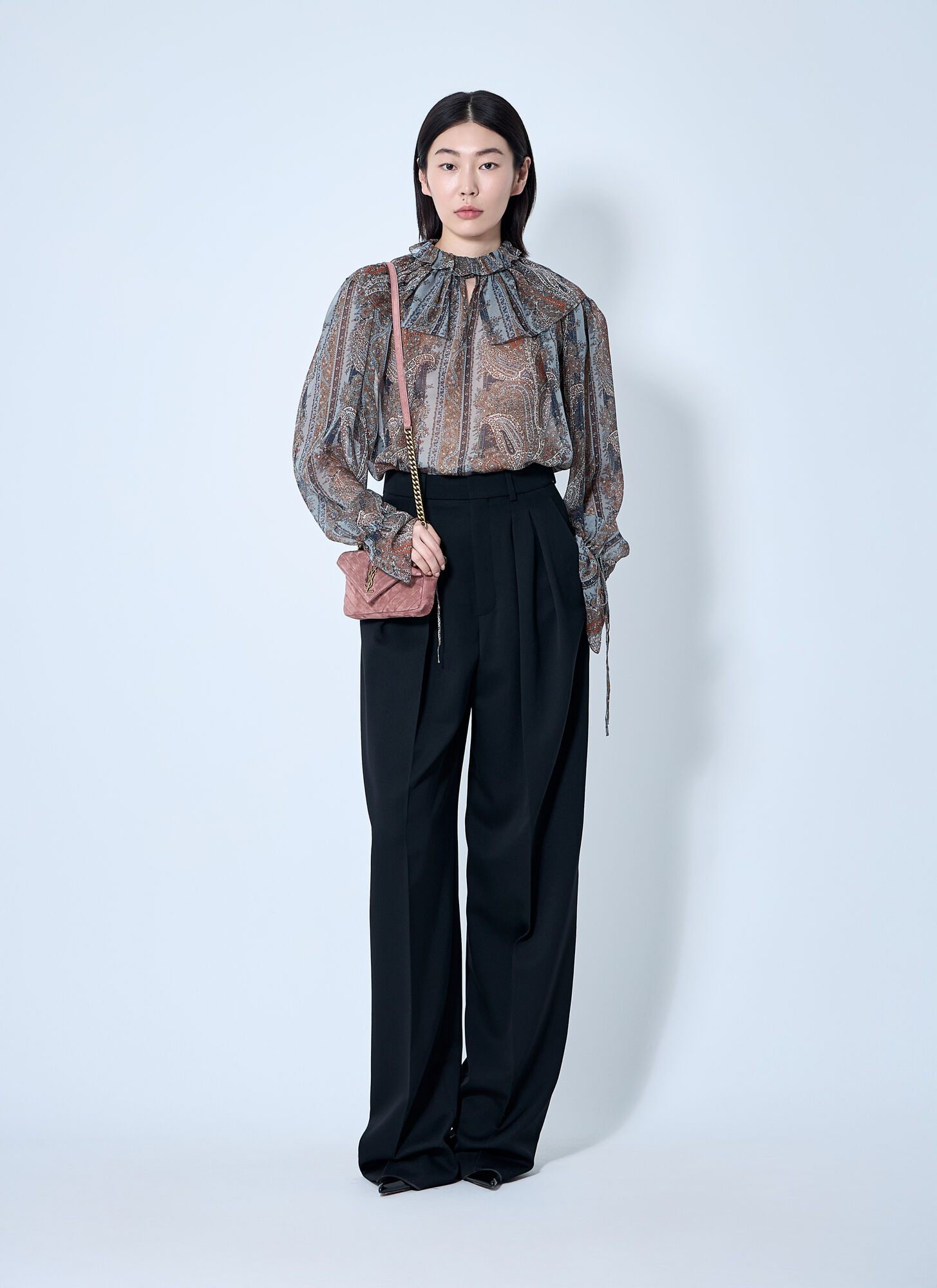  Saint Laurent Saint Laurent Paisley Silk Georgette Blouse - Frau Hemden Brown Fr - 36 