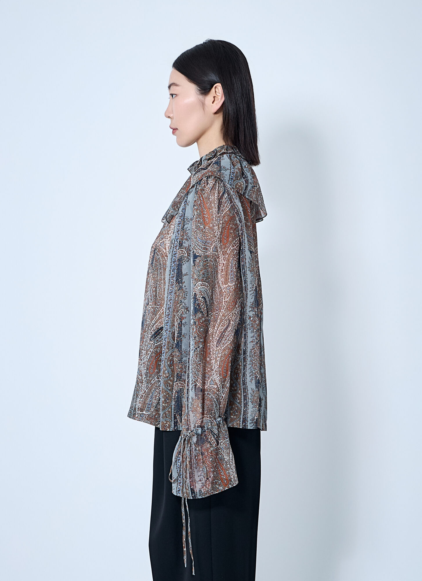  Saint Laurent Saint Laurent Paisley Silk Georgette Blouse - Frau Hemden Brown Fr - 36 