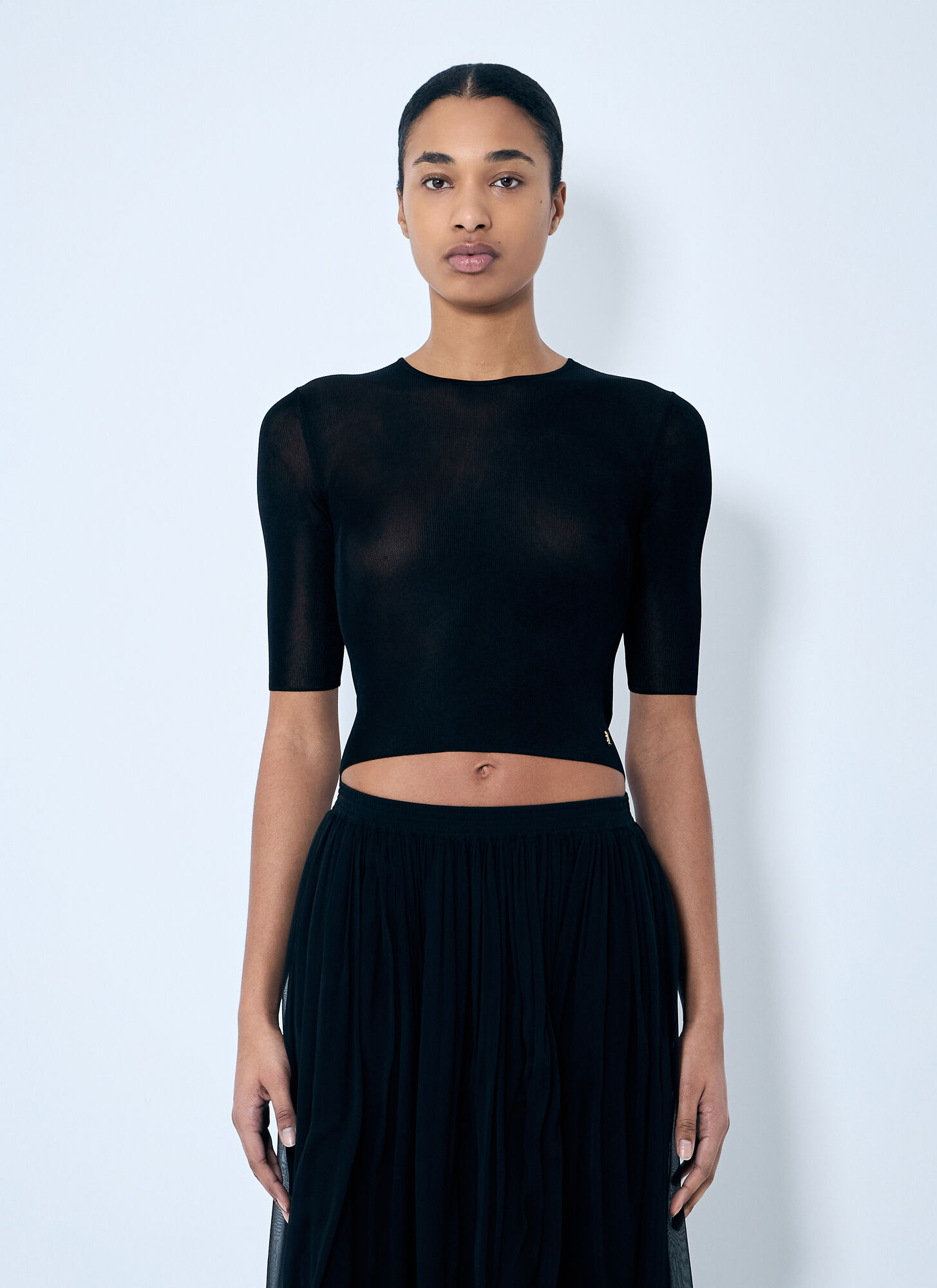 Saint Laurent Saint Laurent Cassandre Knit Top - Woman Tops Black M　サンローラン カサンドル ニットトップ - 女性トップス ブラック M