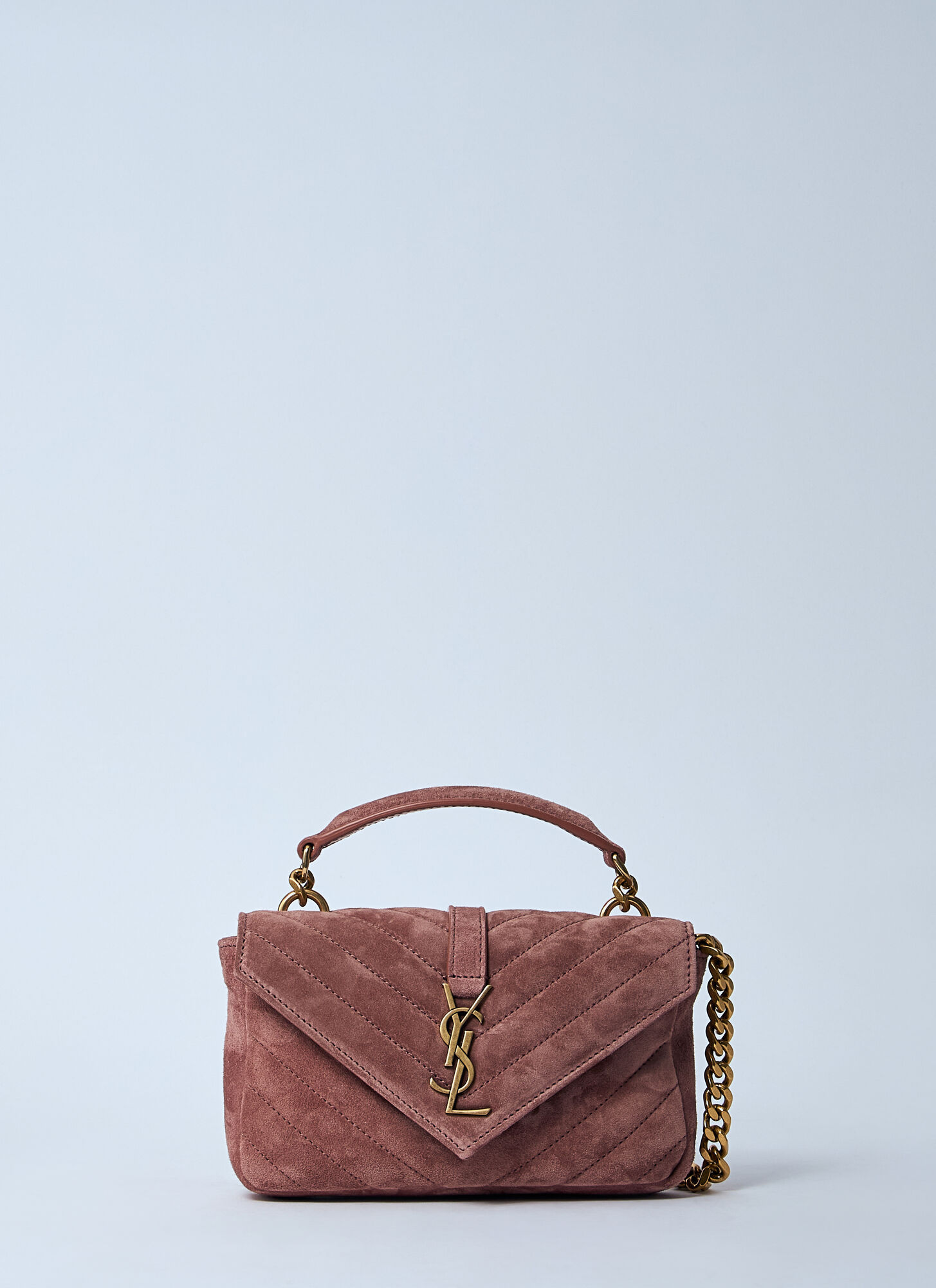 Saint Laurent Mini College Chain Shoulder Bag In Brown