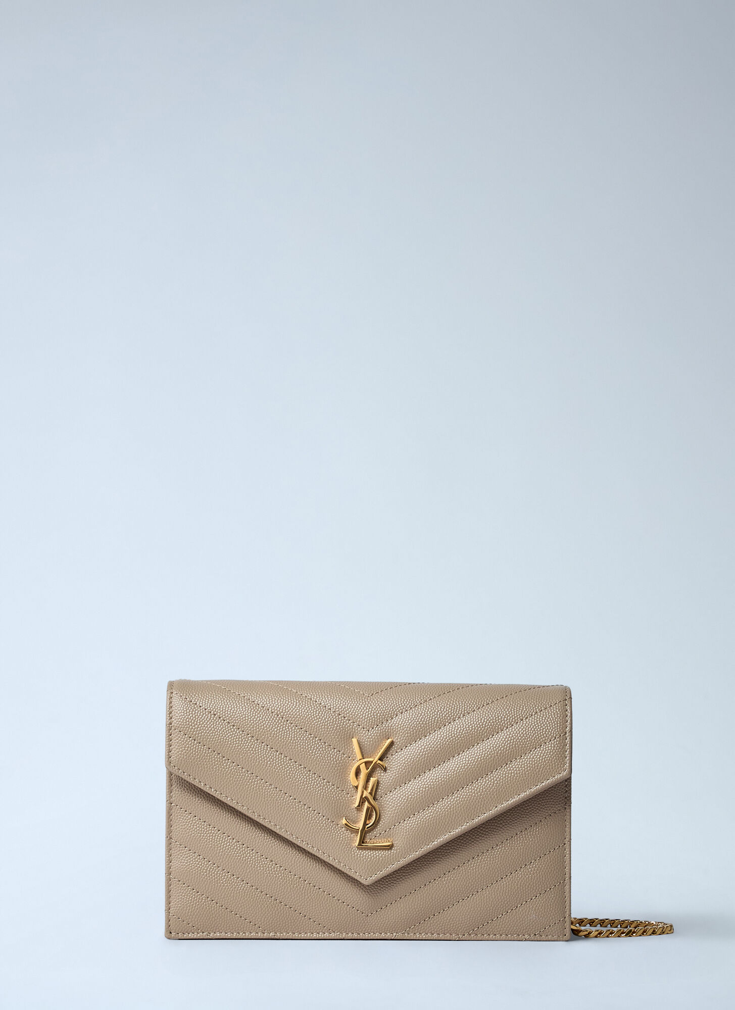 Saint Laurent Cassandre Envelop Chain Wallet In Sand