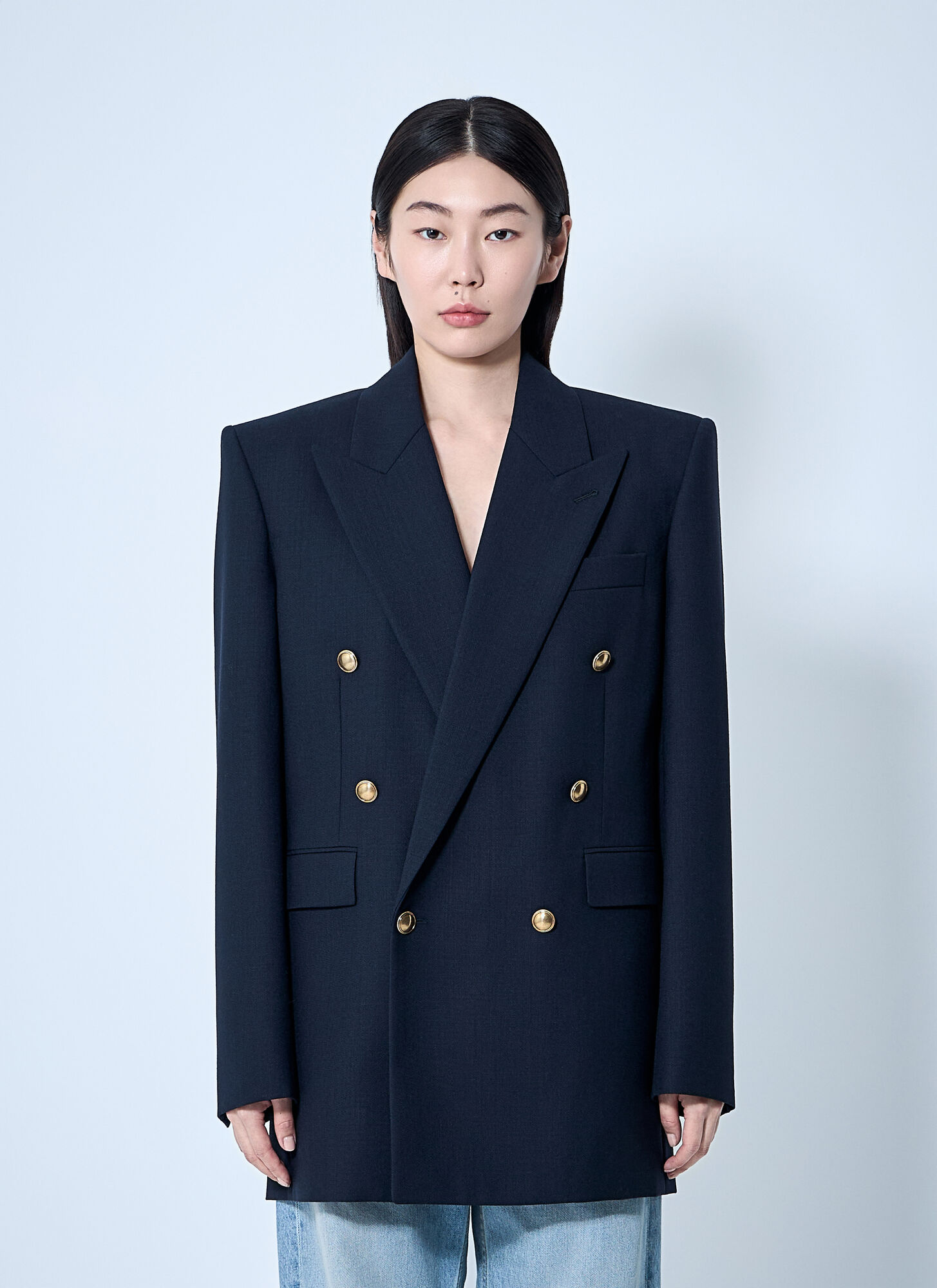 Saint Laurent Wool Chiné Blazer In Blue