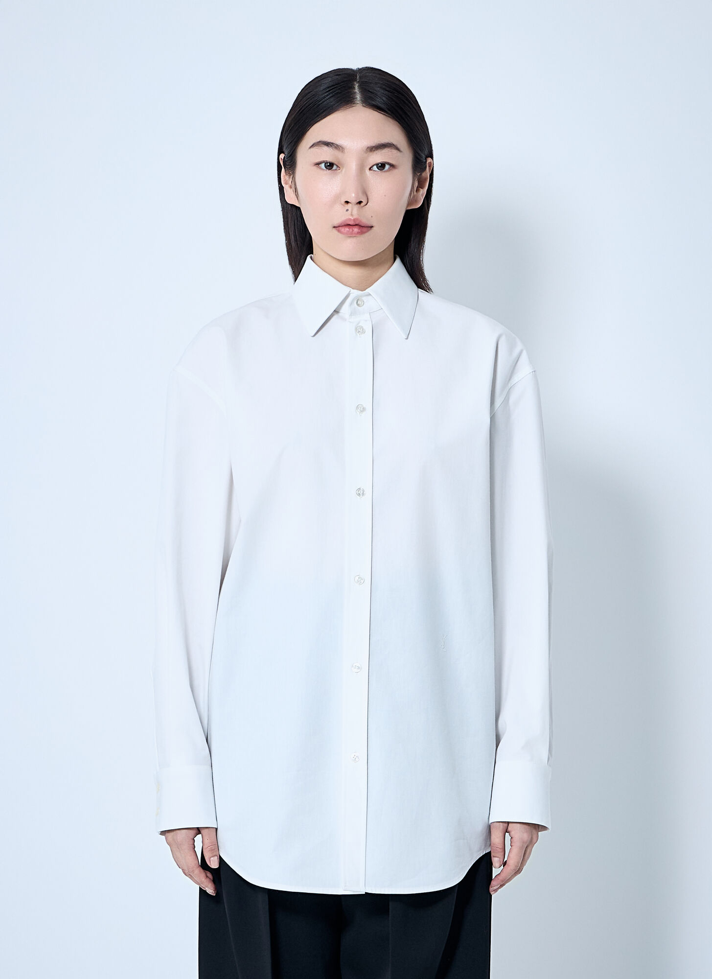 Saint Laurent White Cotton Poplin Cassandre Shirt In Cream