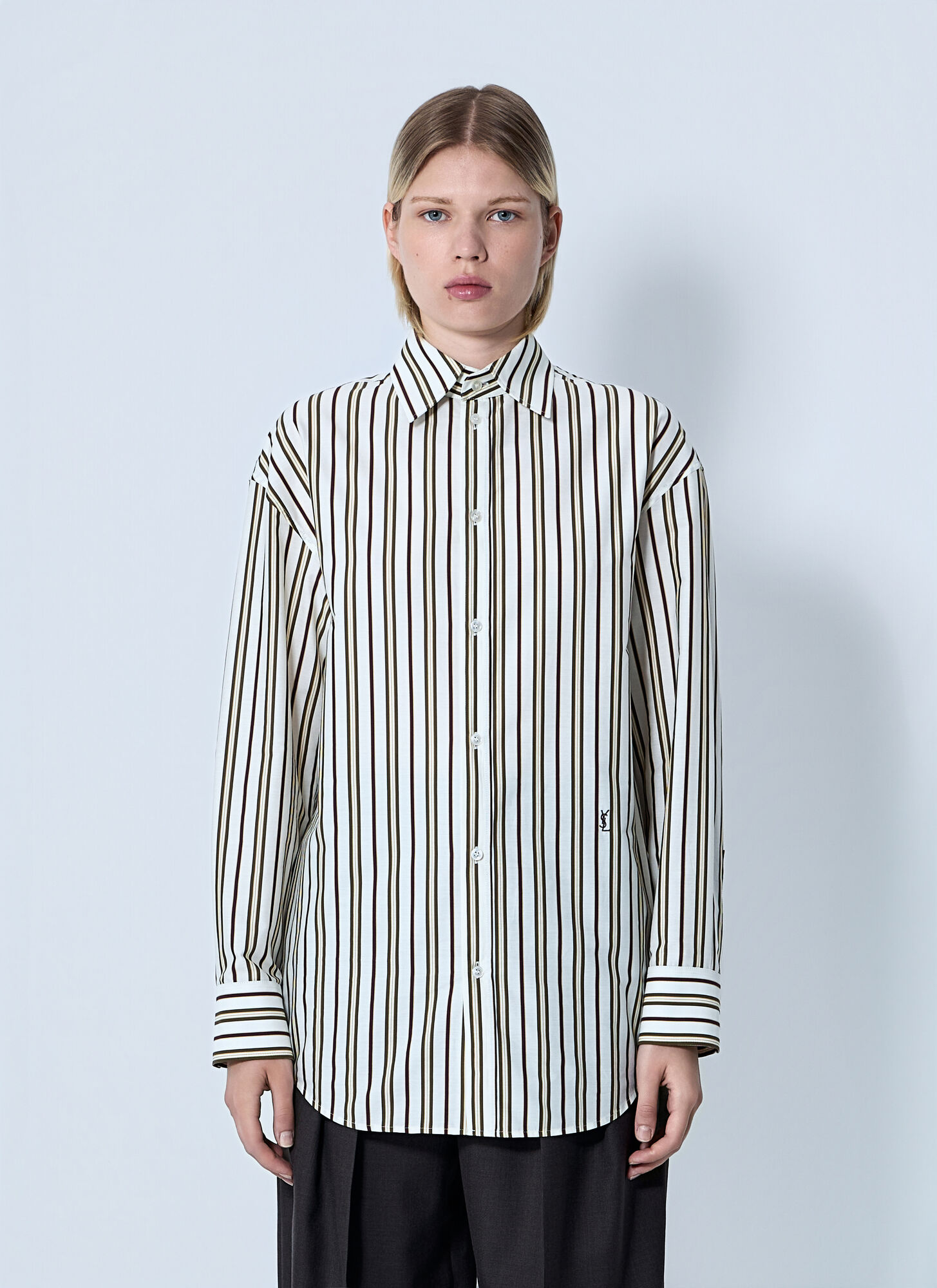 Saint Laurent Women Striped Button-down Shirt In Gray