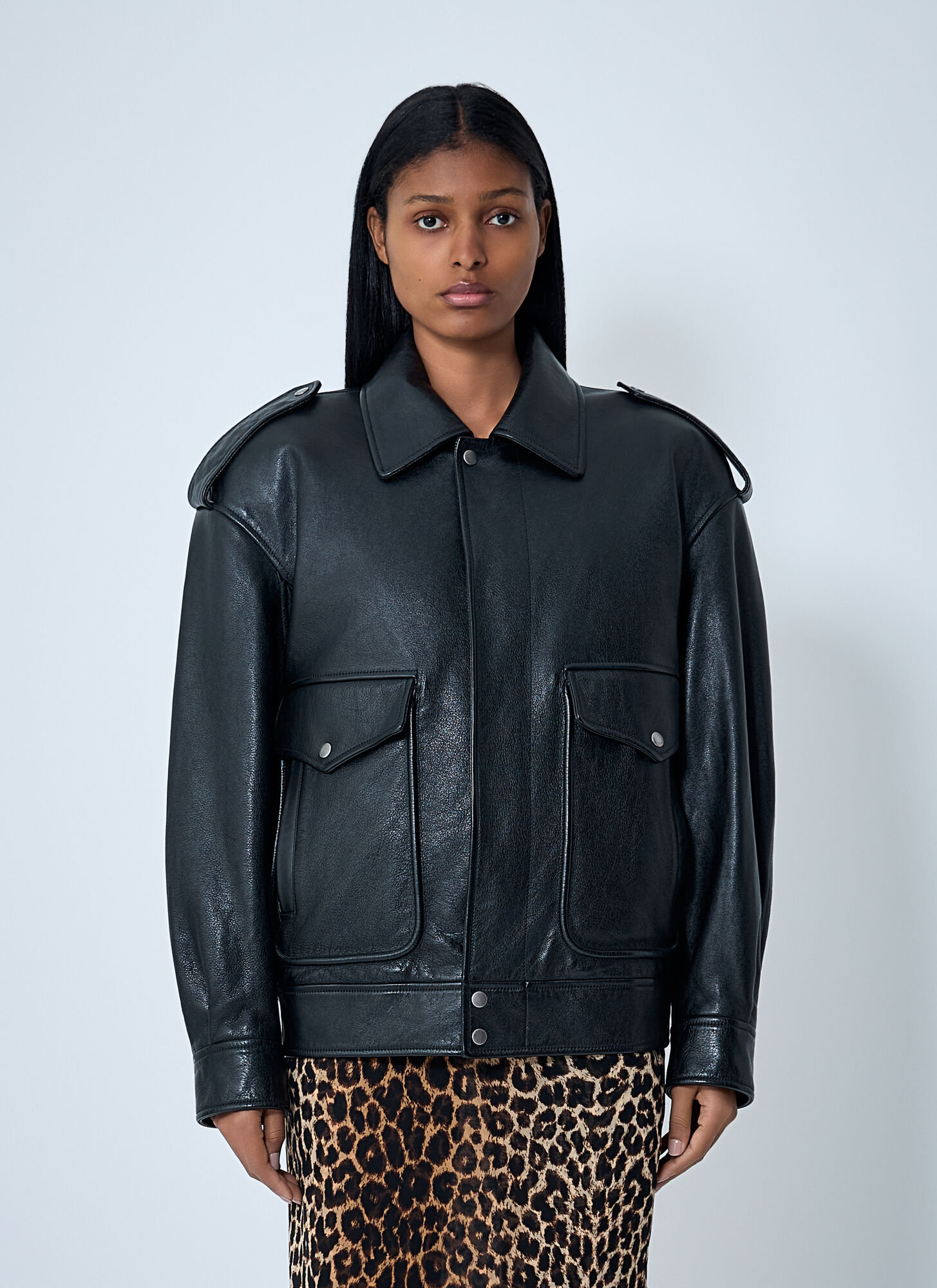 Saint Laurent Grained Leather Jacket In Black