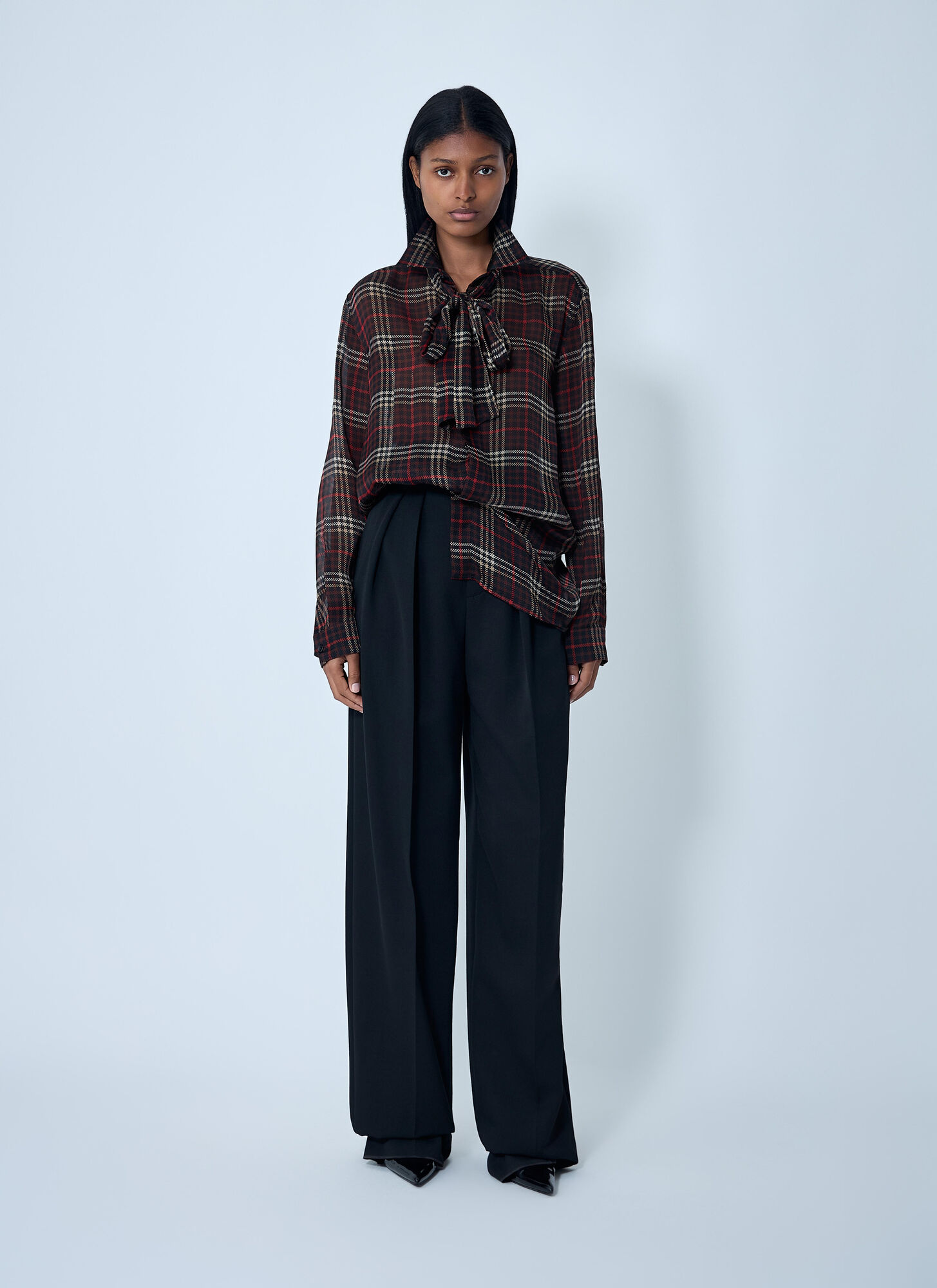 Saint Laurent Saint Laurent Tartant Silk Cassandre Shirt - Frau Hemden Grey Fr - 34 