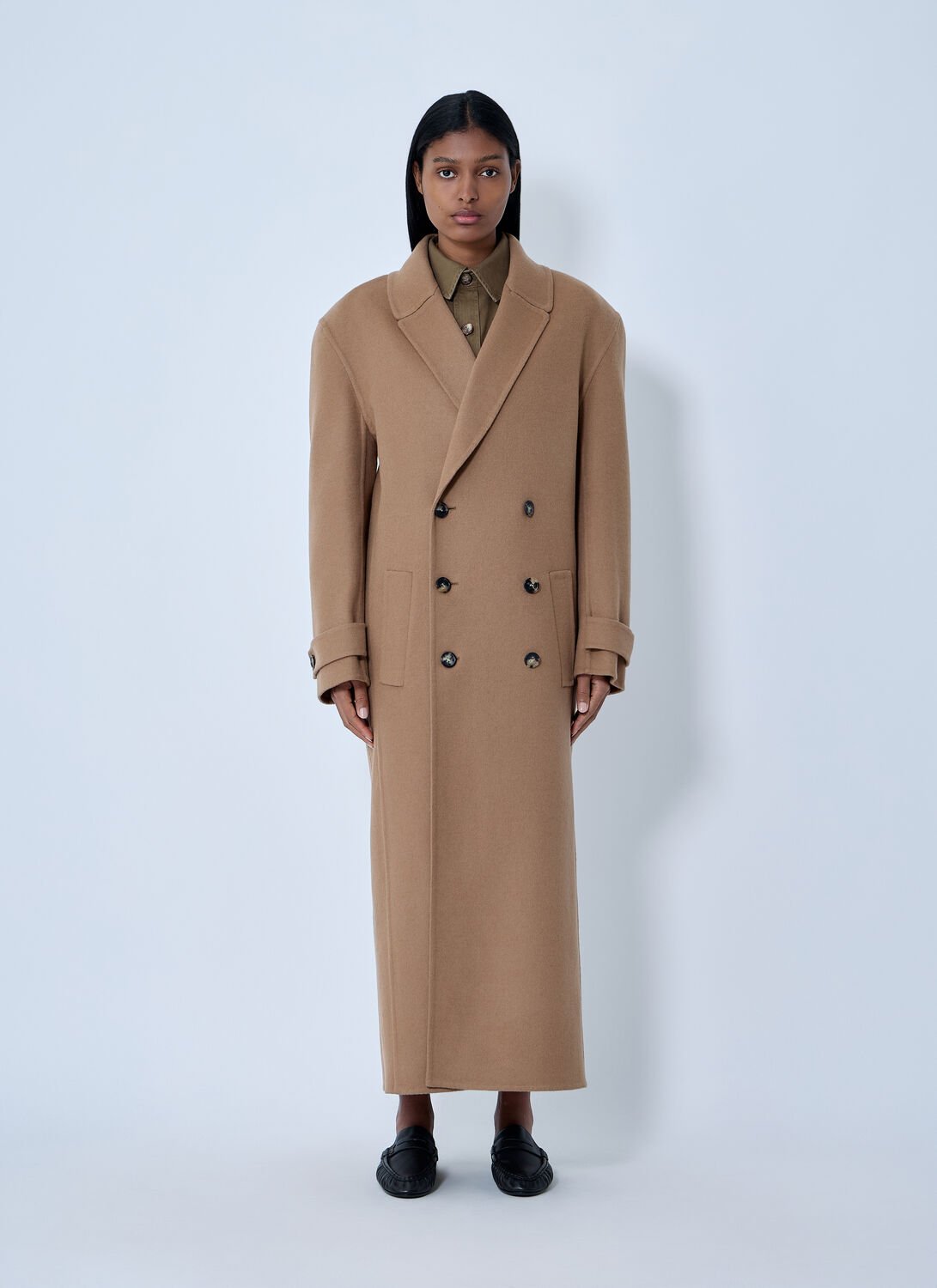 Saint Laurent Brushed Cashmere-and-wool-blend Coat In Brown