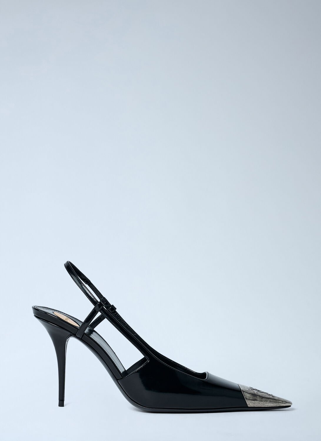 Saint Laurent Jeanne Slingback Pumps In Glazed Leather With Metal Toe Shoes In Black
