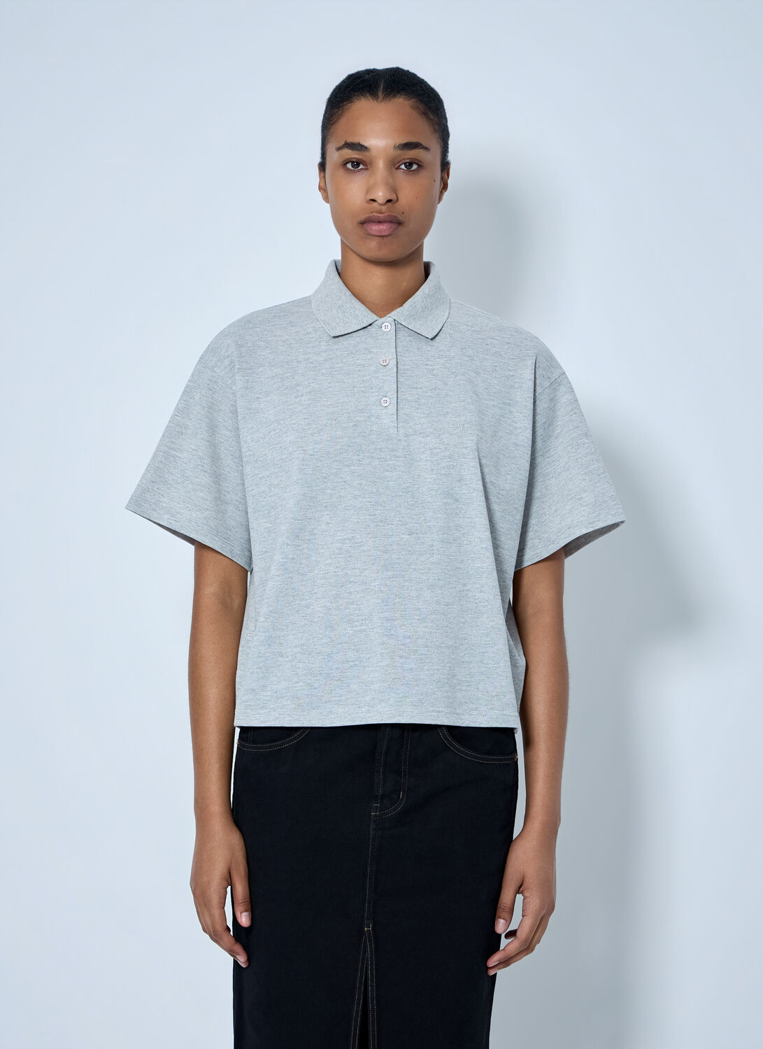 Saint Laurent Short Sleeve Polo Shirt In Gray