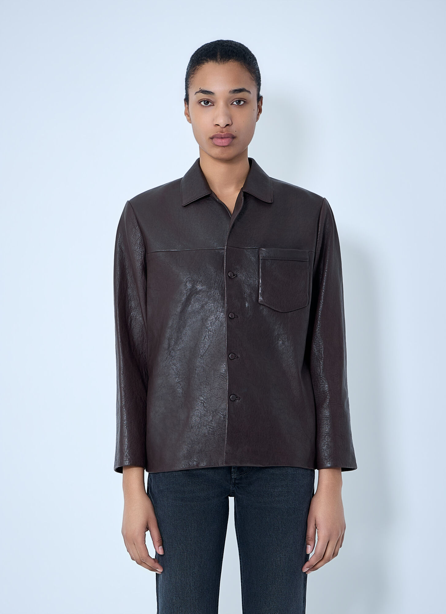 Saint Laurent Leather Jacket - Woman Jackets Brown Fr - 36