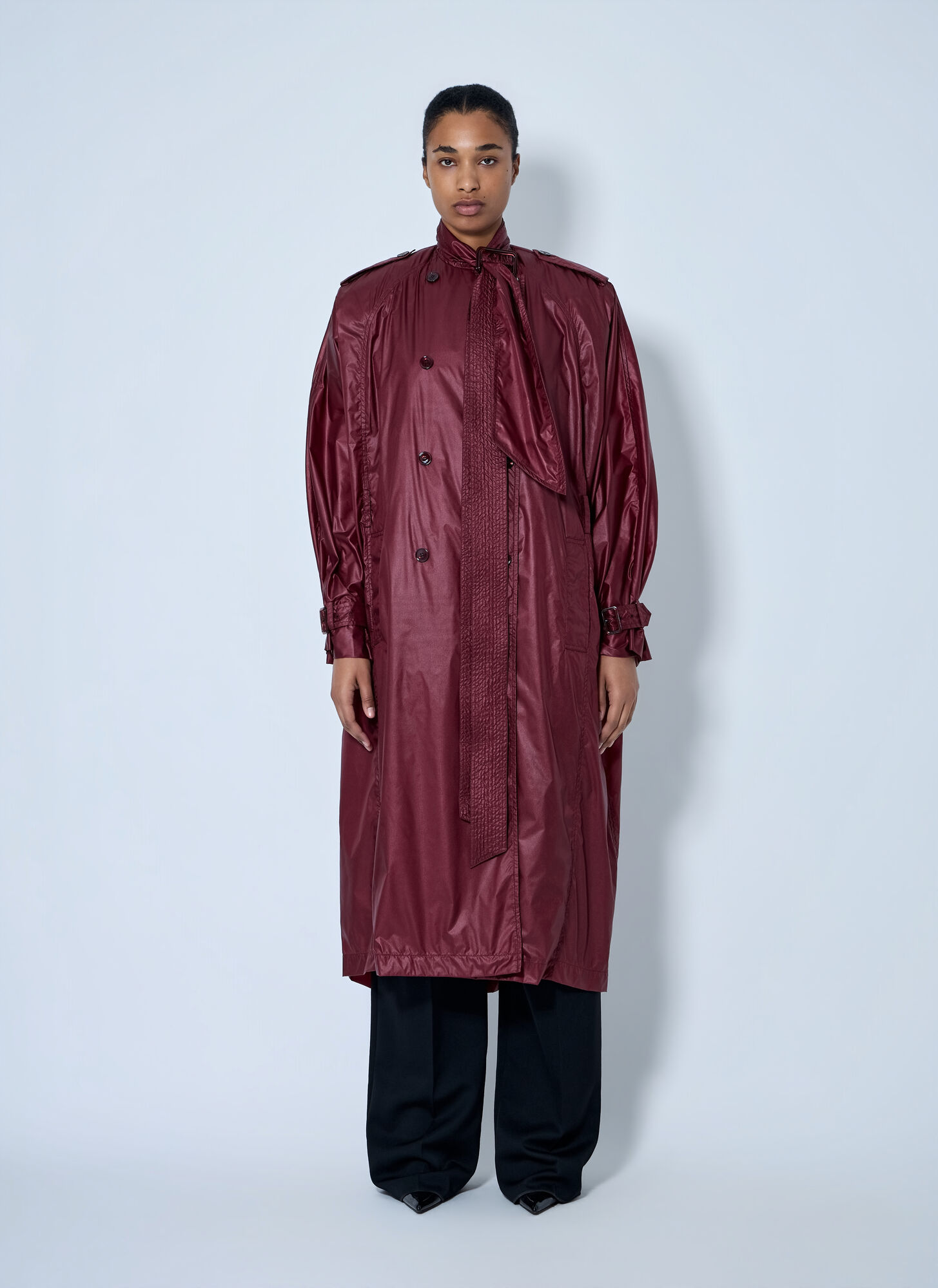 Saint Laurent Saint Laurent Long Coat With Double-breasted Fastening - Woman Coats Bordeaux Fr - 36　サンローラン ダブルブレスト留め具付きロングコート - 女性コート 