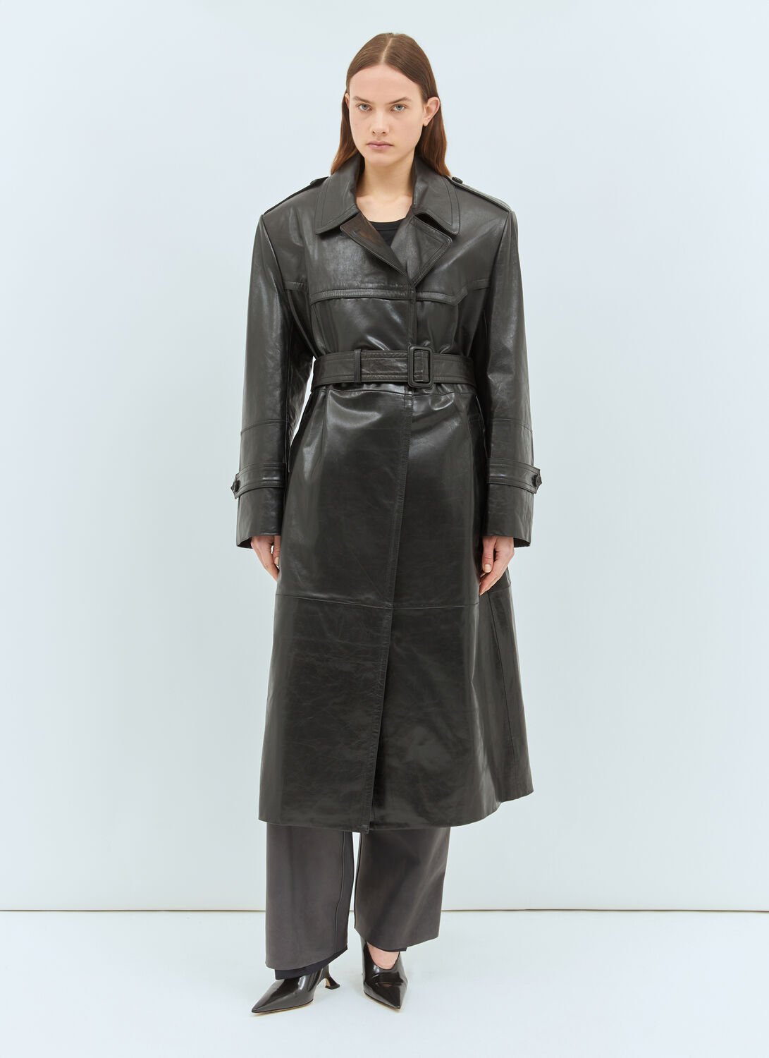 Sportmax Black Nappa Leather Alfeo1234 Trench Coat In Black