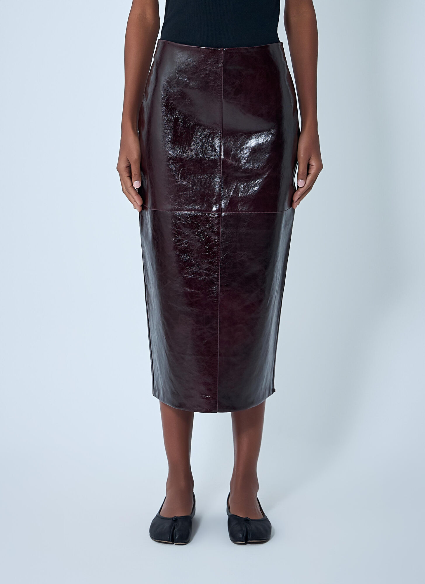 Sportmax Leather Midi Skirt In Burgundy